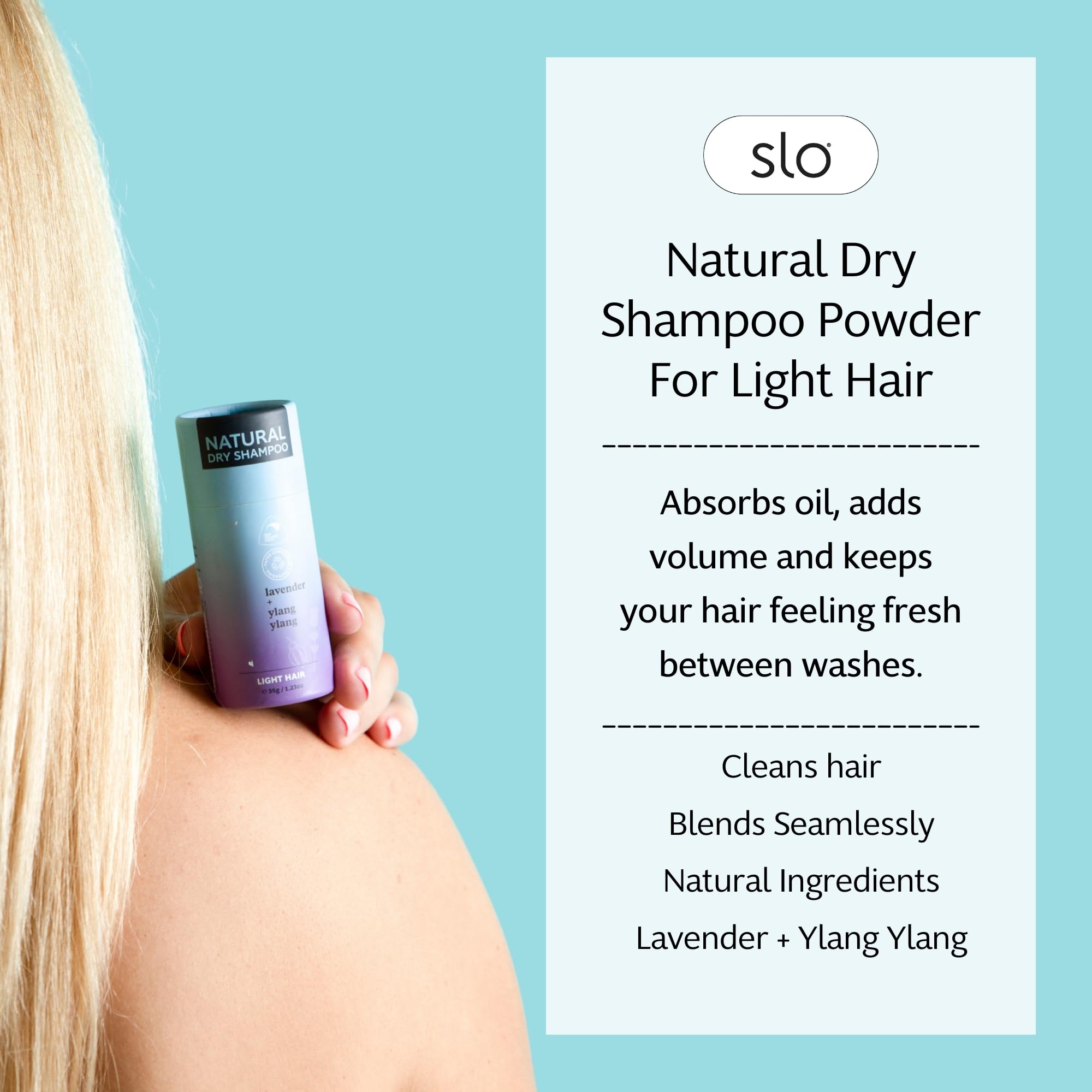 Slo Dry Shampoo Powder for Light Hair | Lavender + Ylang Ylang | 2 Pack (35g each) – All Natural, Vegan & Cruelty-Free, Talc-Free, Paper Packaging