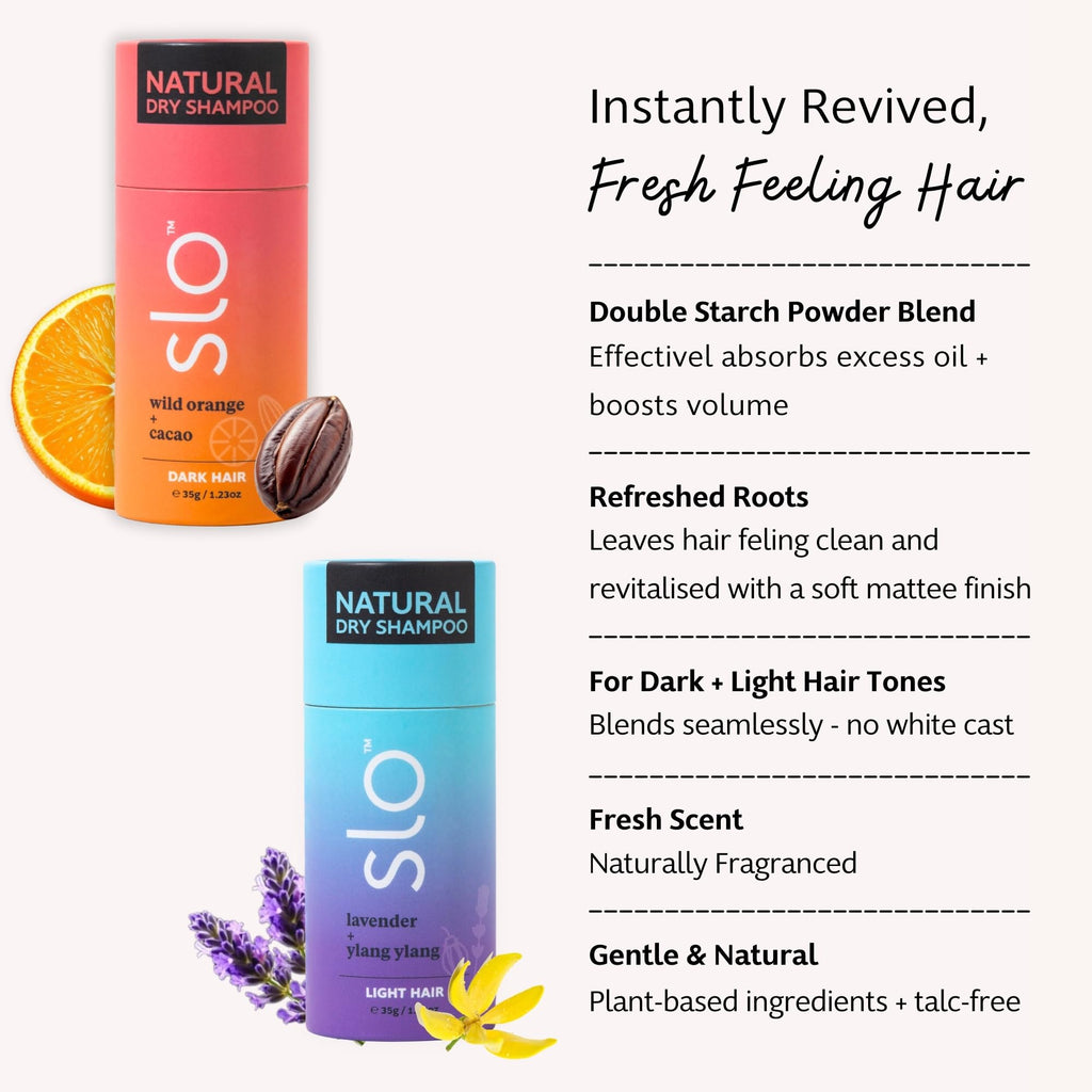 Slo Natural Dry Shampoo Powder for Dark Hair – 2 Pack (35g each) – All-Natural, Talc-Free, Vegan & Cruelty-Free