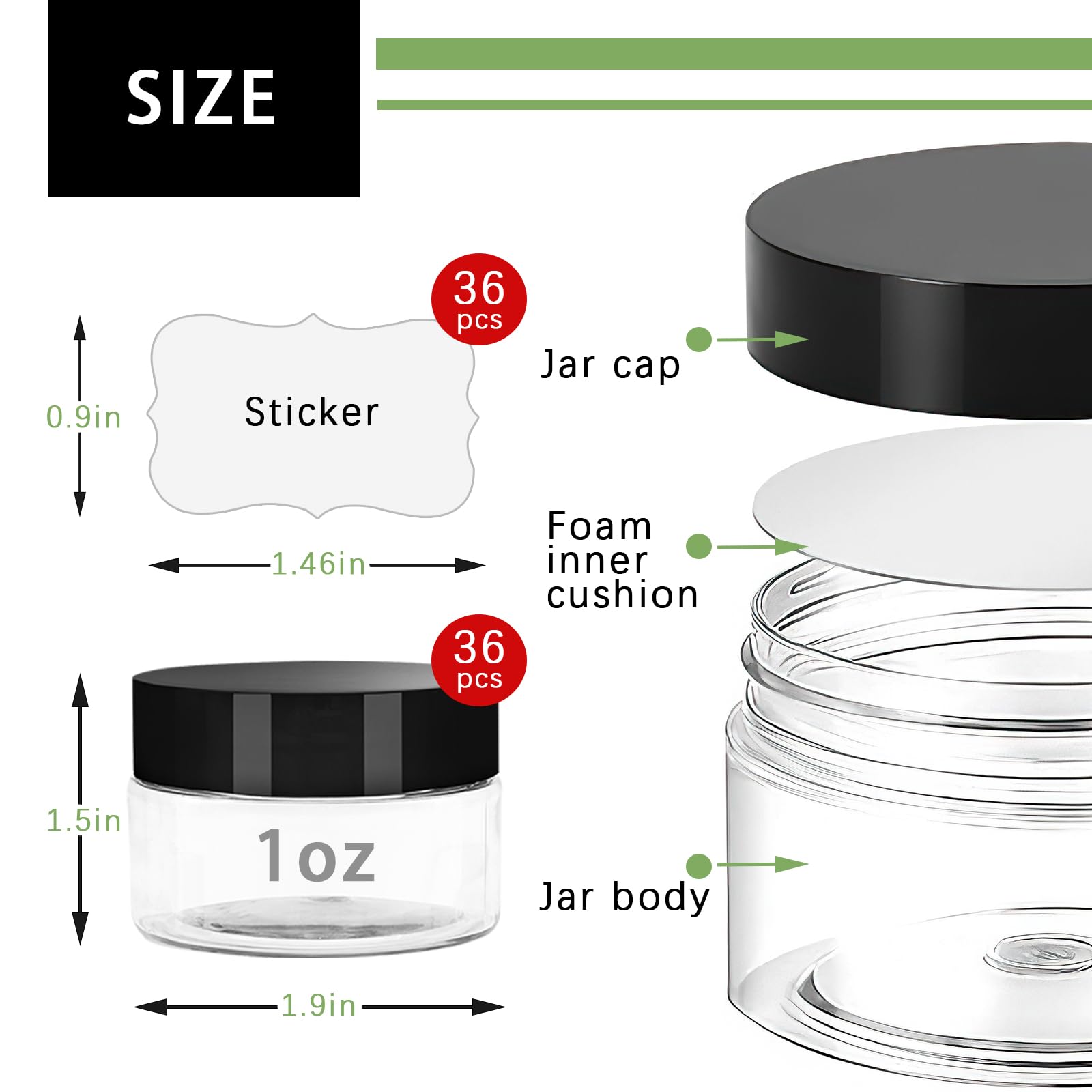 Slomg 36-Pack 1oz Jars with Lids & Labels – Small Clear Travel Cosmetic Containers
