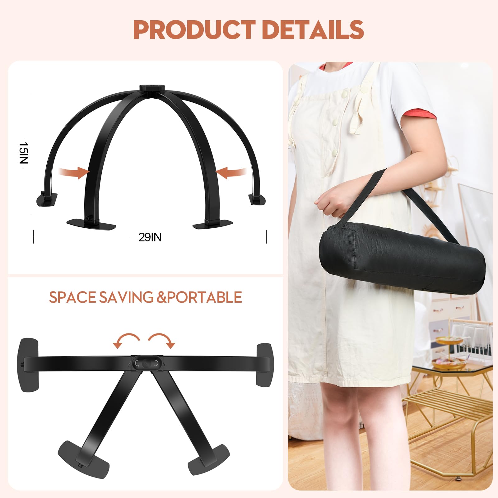 SLYFTE Large Half Moon LED Nail Desk Light – Foldable Arch Lamp (Black)