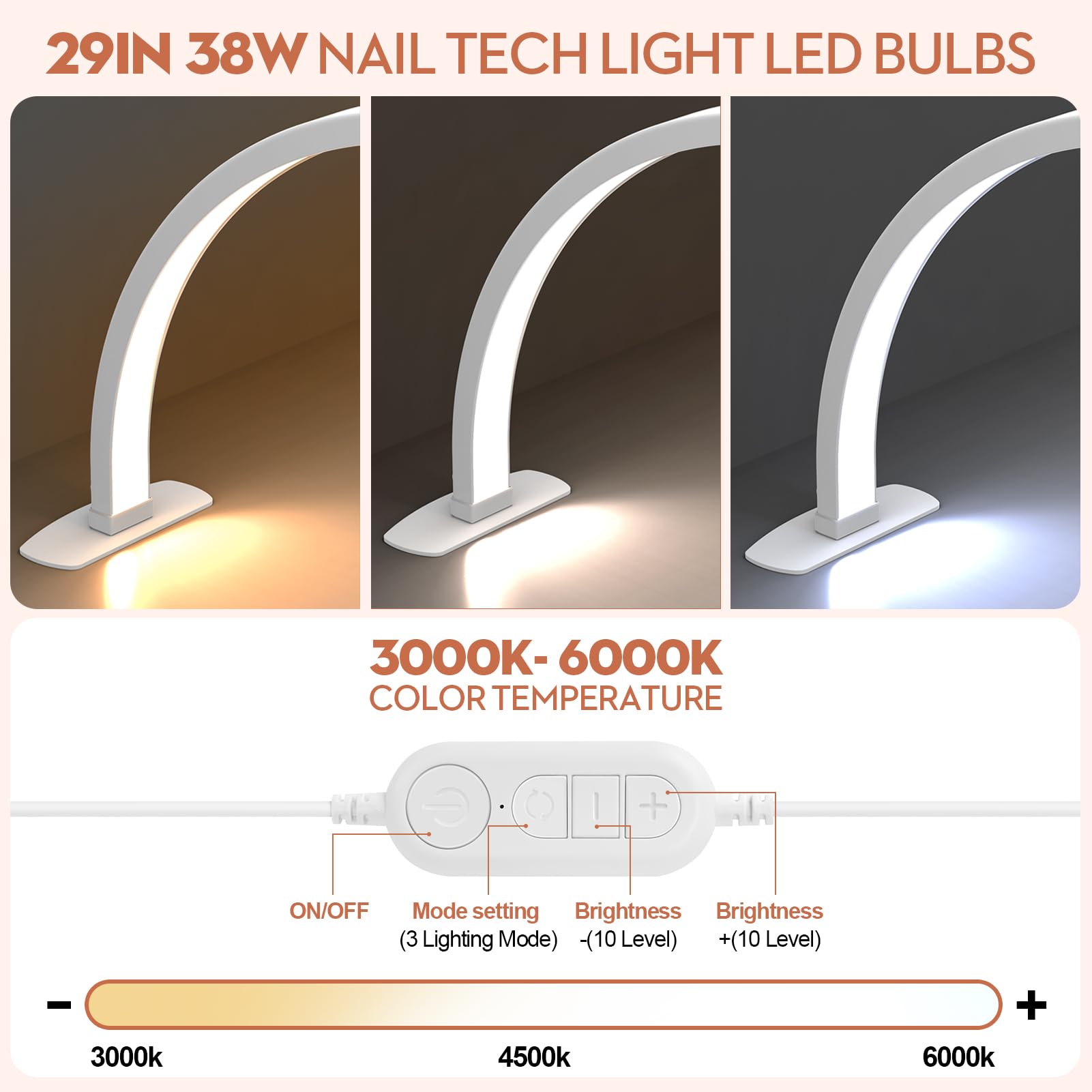 SLYFTE Large Half Moon LED Nail Desk Light – Foldable Arch Lamp (Black)