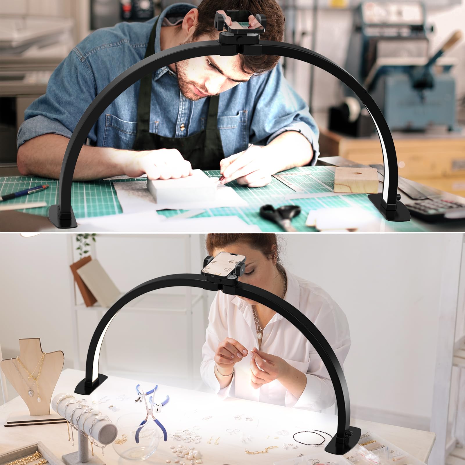 SLYFTE Large Half Moon LED Nail Desk Light – Foldable Arch Lamp (Black)