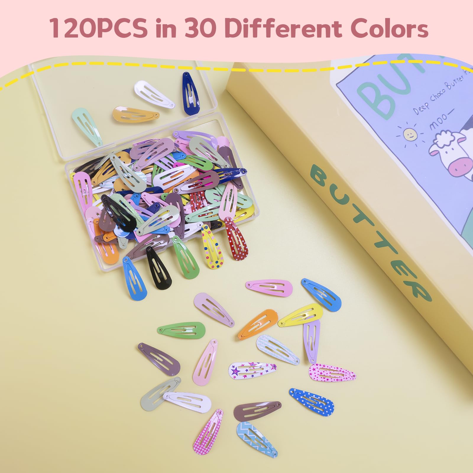 SLYFTE Premium Snap Mini Hair Clips – 120-Count, 30 Colors for Kids