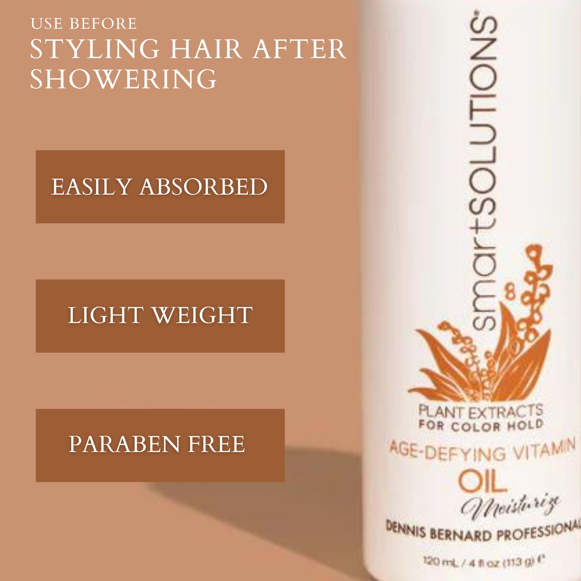 SMART SOLUTIONS Age Defying Vitamin Oil, 4oz | Lightweight Hydration & Detangling | Paraben Free