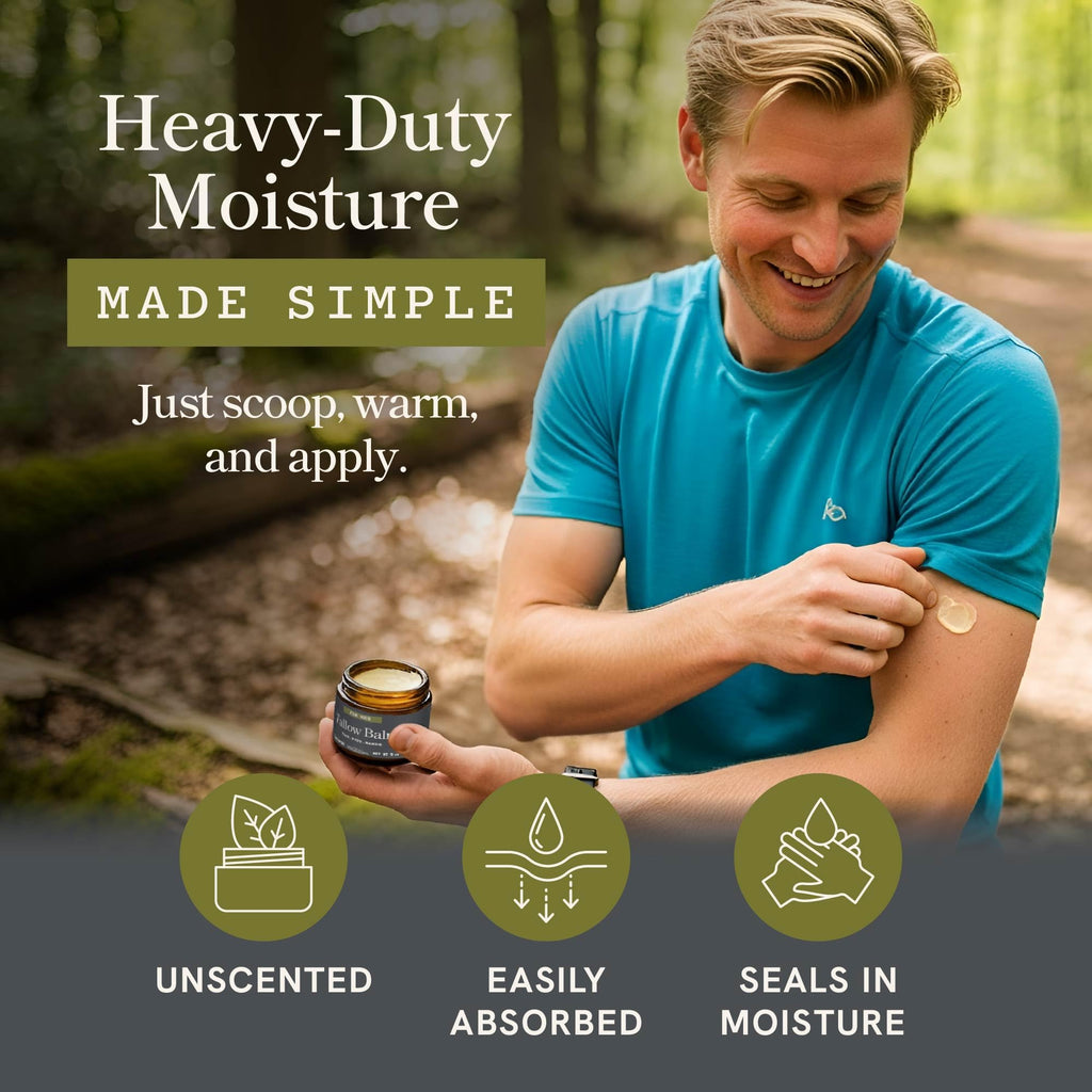 SMNutrition Beef Tallow Balm for Men – Unscented, Grass-Fed & Cruelty-Free Face & Body Moisturizer | 2 oz