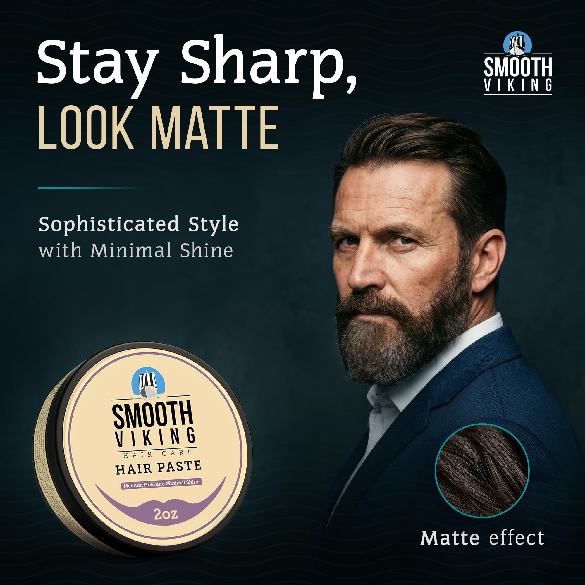 Smooth Viking Beard Care Hair Paste for Men - Medium Hold, Minimal Shine, 2oz