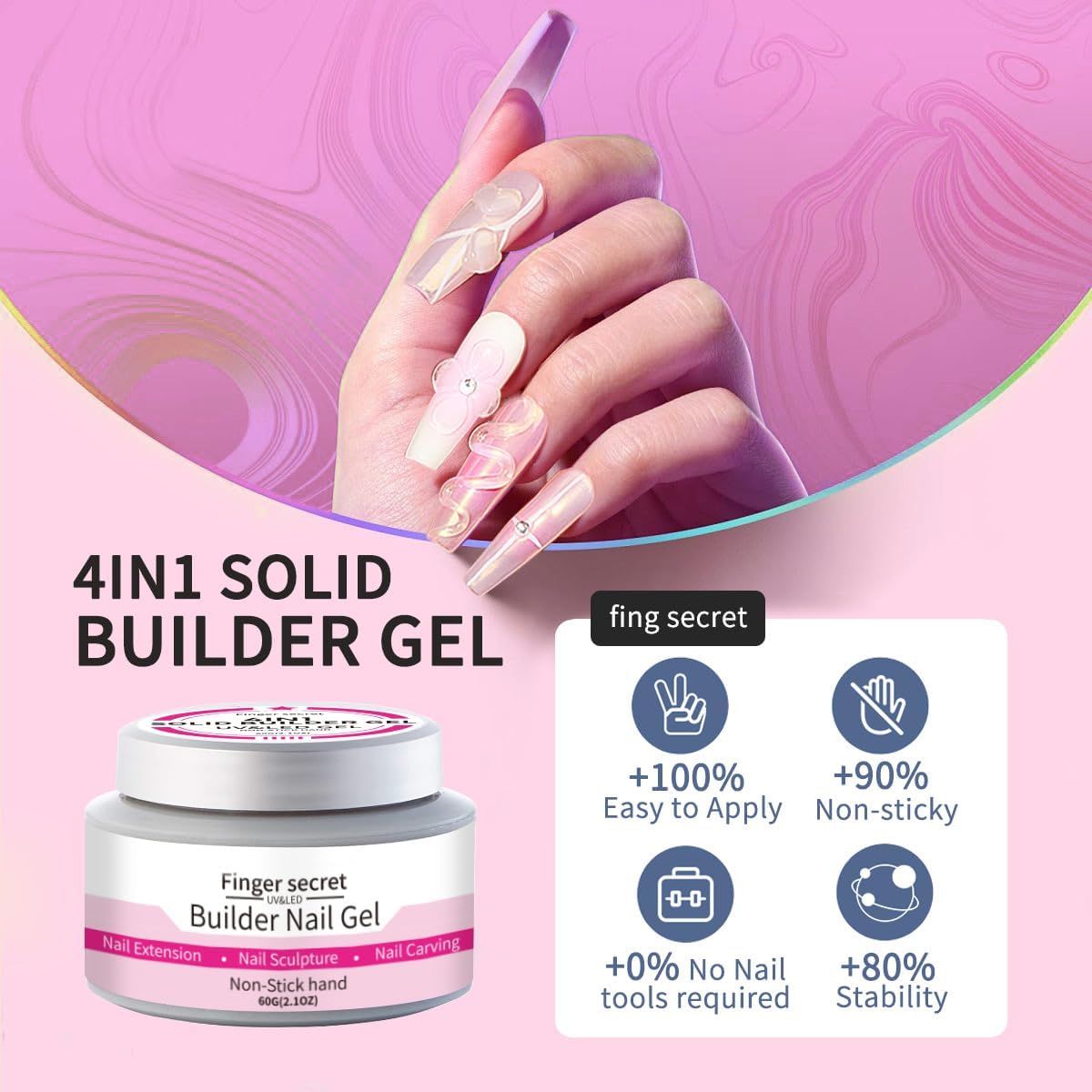 SMSMYXF Non-Stick Solid Builder Gel for Nails – 8oz Clear, Pink, Nude
