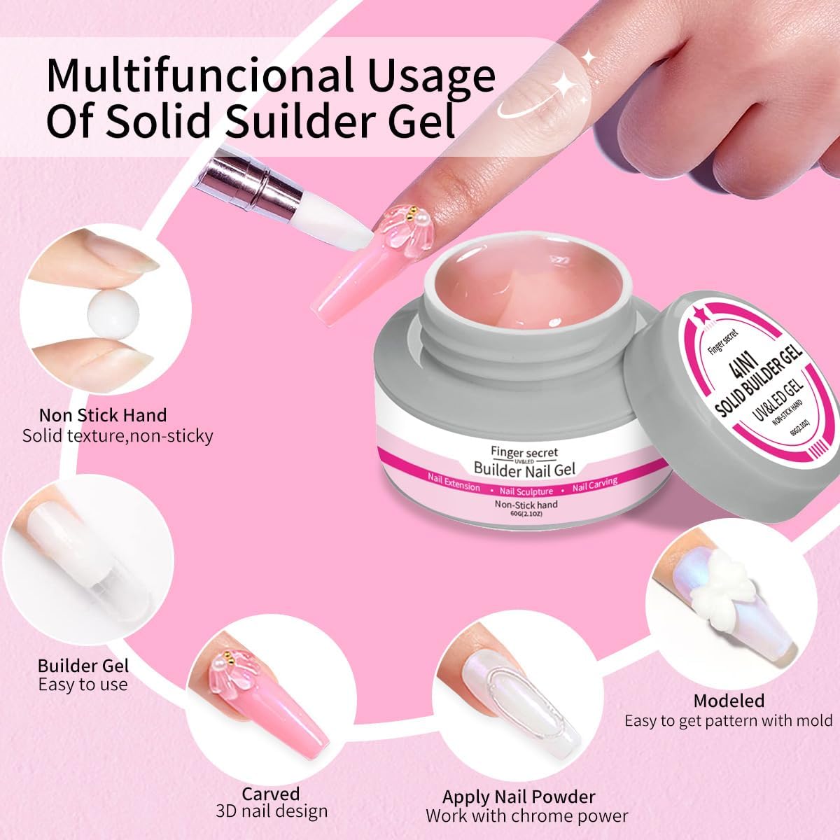 SMSMYXF Non-Stick Solid Builder Gel for Nails – 8oz Clear, Pink, Nude
