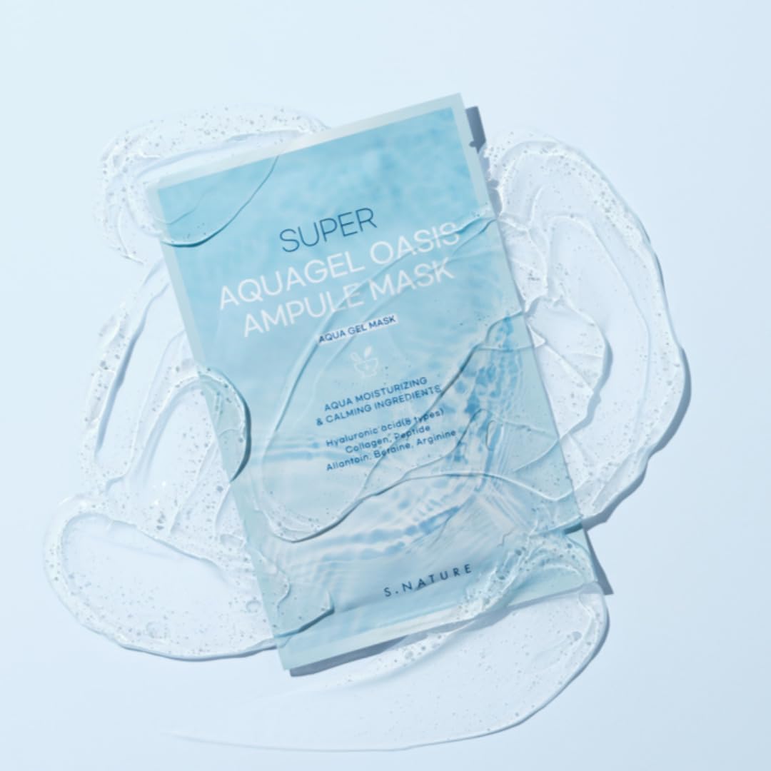 S.NATURE Super Aquagel Oasis Ampule Mask | Hydrating, Soothing & Blemish Care | HA + Allantoin | Korean Sheet Mask (5 Count)