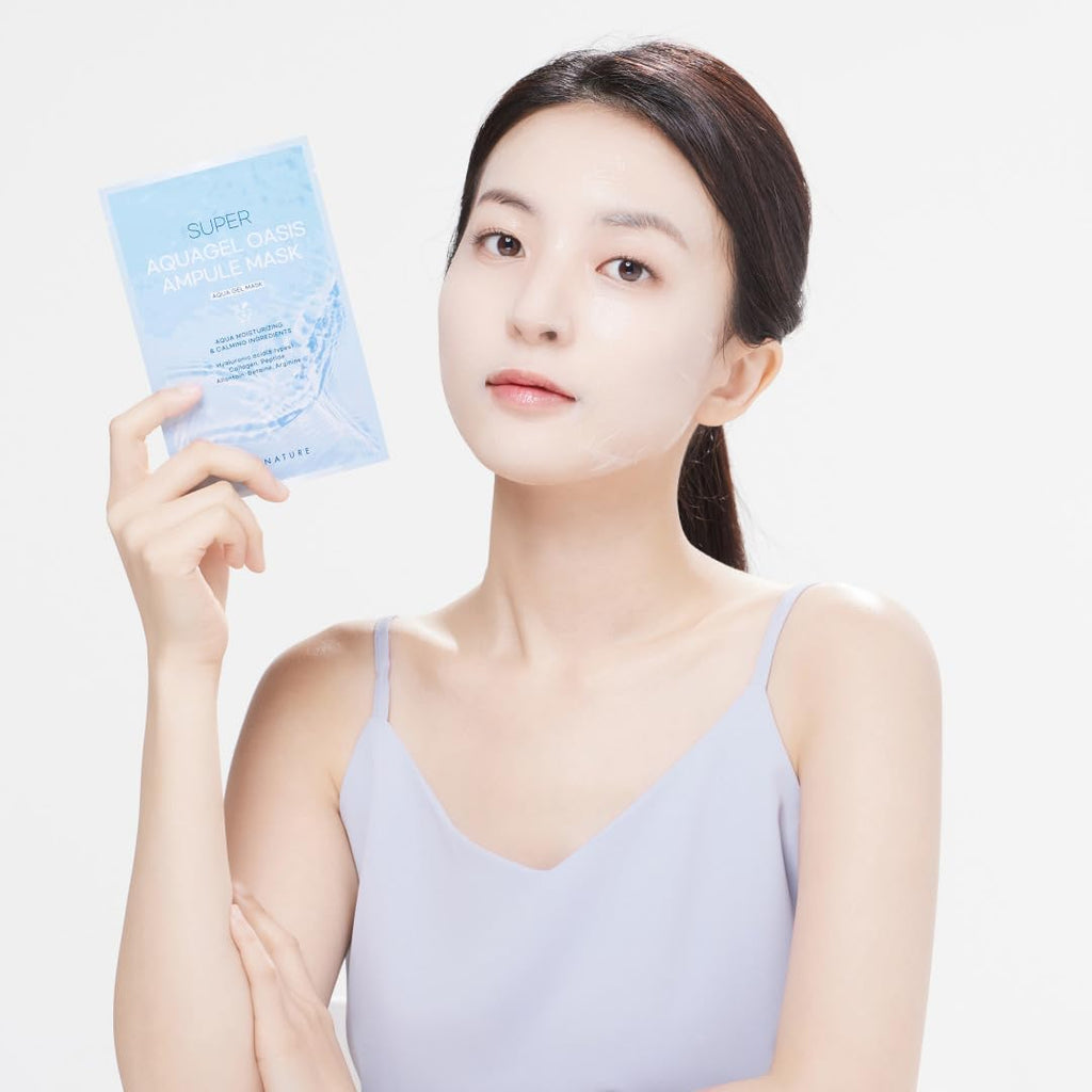 S.NATURE Super Aquagel Oasis Ampule Mask | Hydrating, Soothing & Blemish Care | HA + Allantoin | Korean Sheet Mask (5 Count)