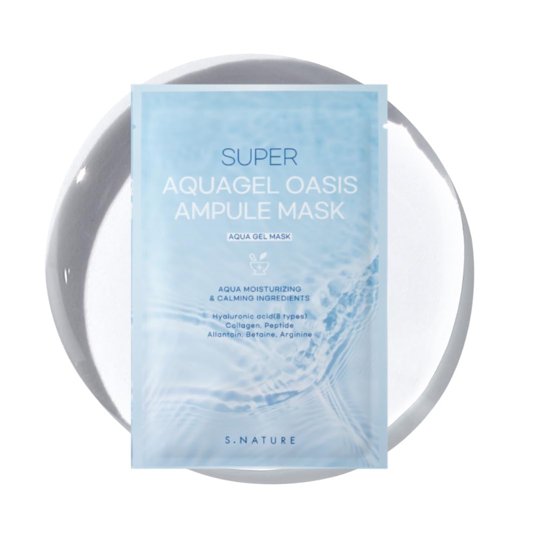 S.NATURE Super Aquagel Oasis Ampule Mask | Hydrating, Soothing & Blemish Care | HA + Allantoin | Korean Sheet Mask (5 Count)