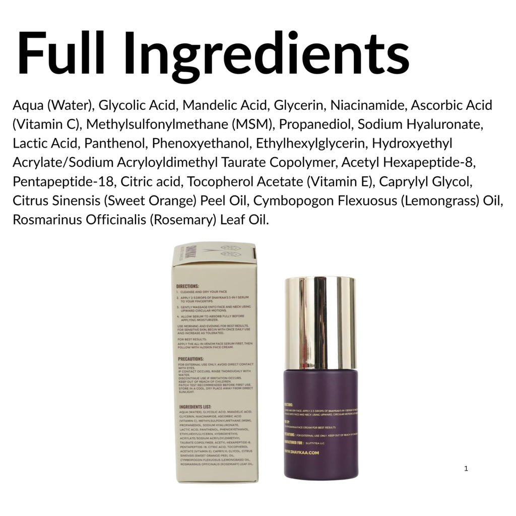 SNAYKAA Face Serum Niacinamide + Vitamin C + Hyaluronic Acid & Peptides – Brightening & Hydration | Made in USA