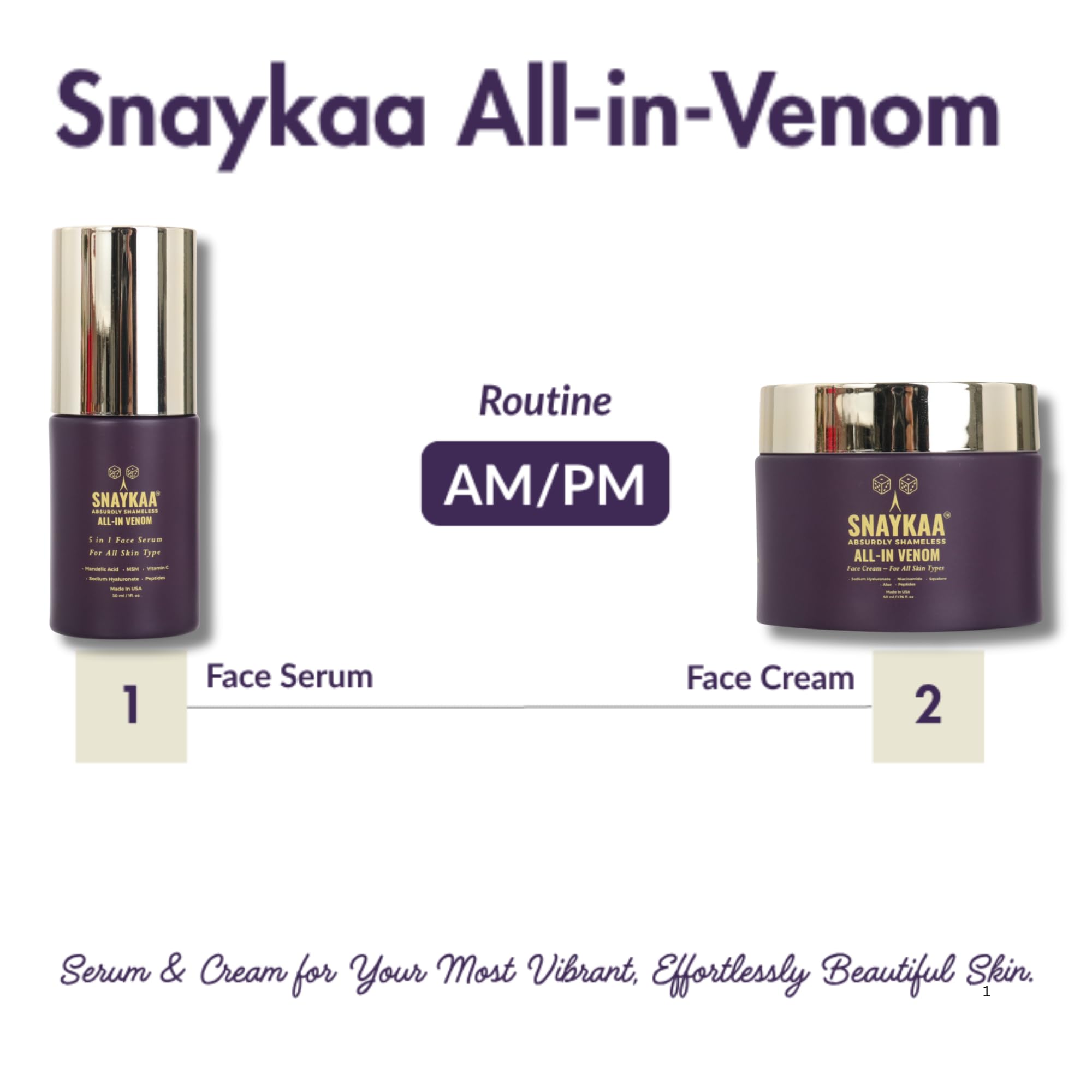 SNAYKAA Face Serum Niacinamide + Vitamin C + Hyaluronic Acid & Peptides – Brightening & Hydration | Made in USA