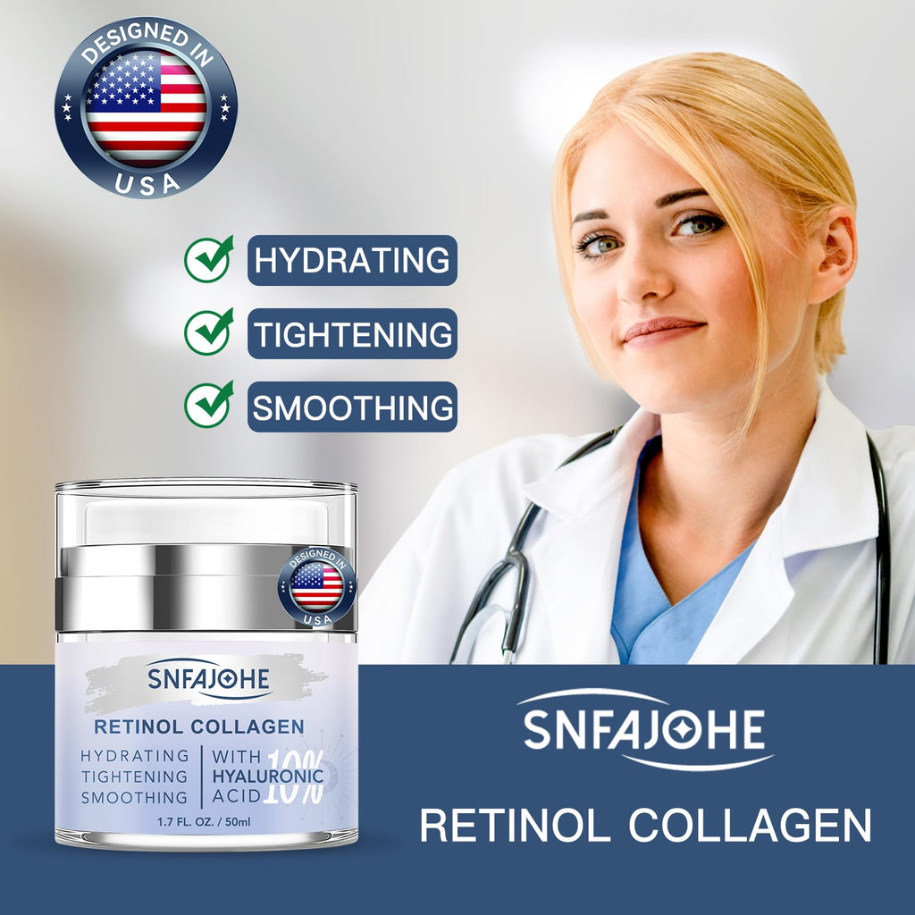 SNFAJOHE Instant Face Lift Cream with Retinol, Collagen & Hyaluronic Acid | Firming Night Moisturizer 1.7 fl oz