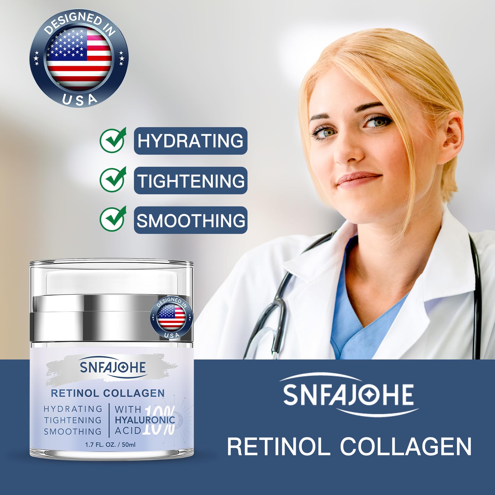 SNFAJOHE Instant Face Lift Cream with Retinol, Collagen & Hyaluronic Acid | Firming Night Moisturizer 1.7 fl oz