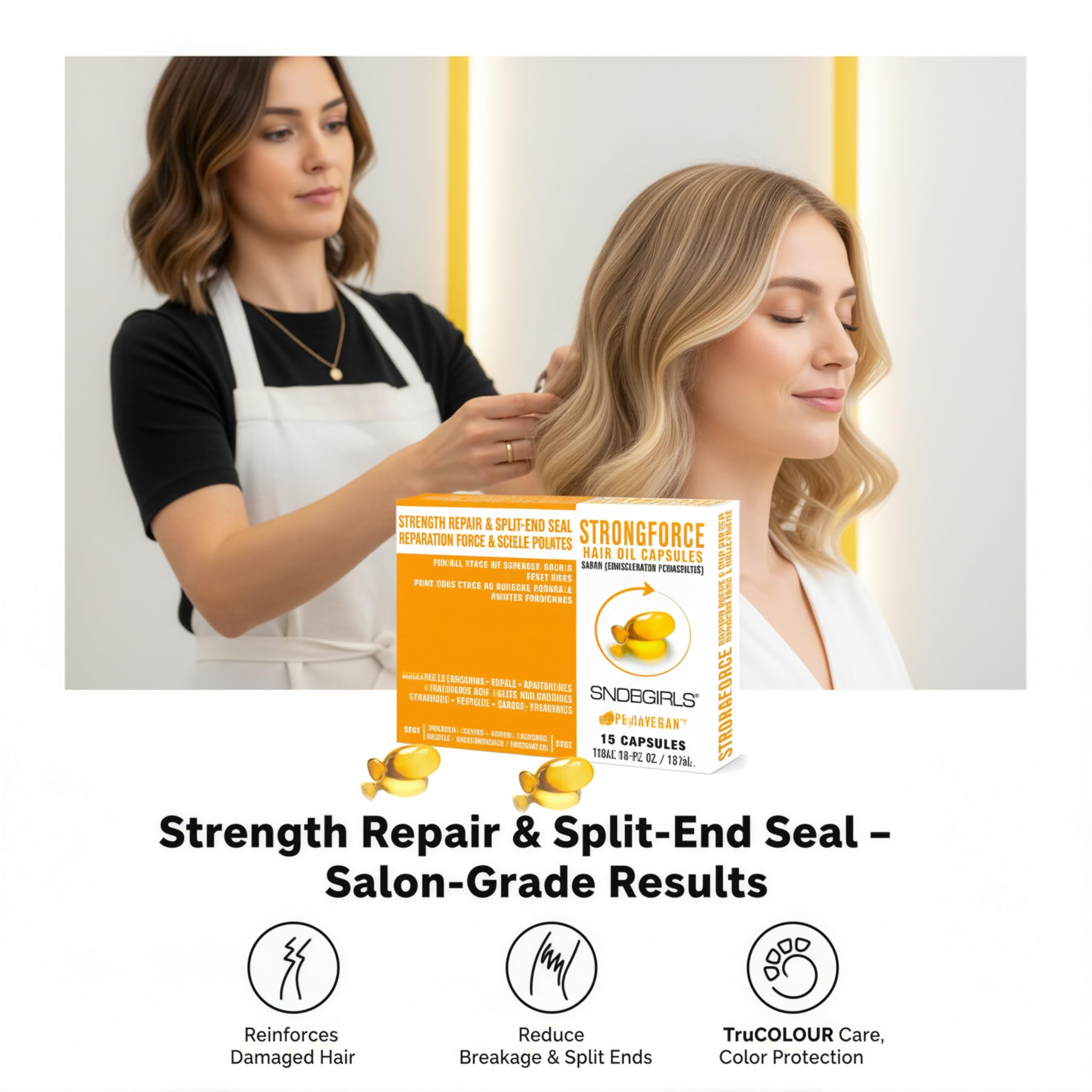 SNOB GIRLS Strength Repair Hair Oil Capsules – Leave-In Serum for Weak, Split Ends | Argan, Peptides & Ceramides | 15Ct