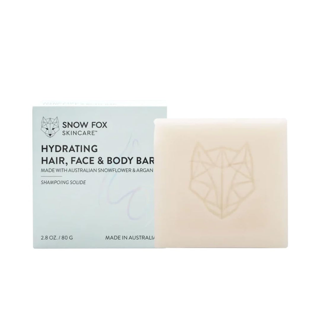 Snow Fox Hydrating Bar | 4-in-1 Shampoo, Conditioner, Face & Body Cleanser | Shea Butter & Argan Oil | Australian Botanicals | 2.8 oz