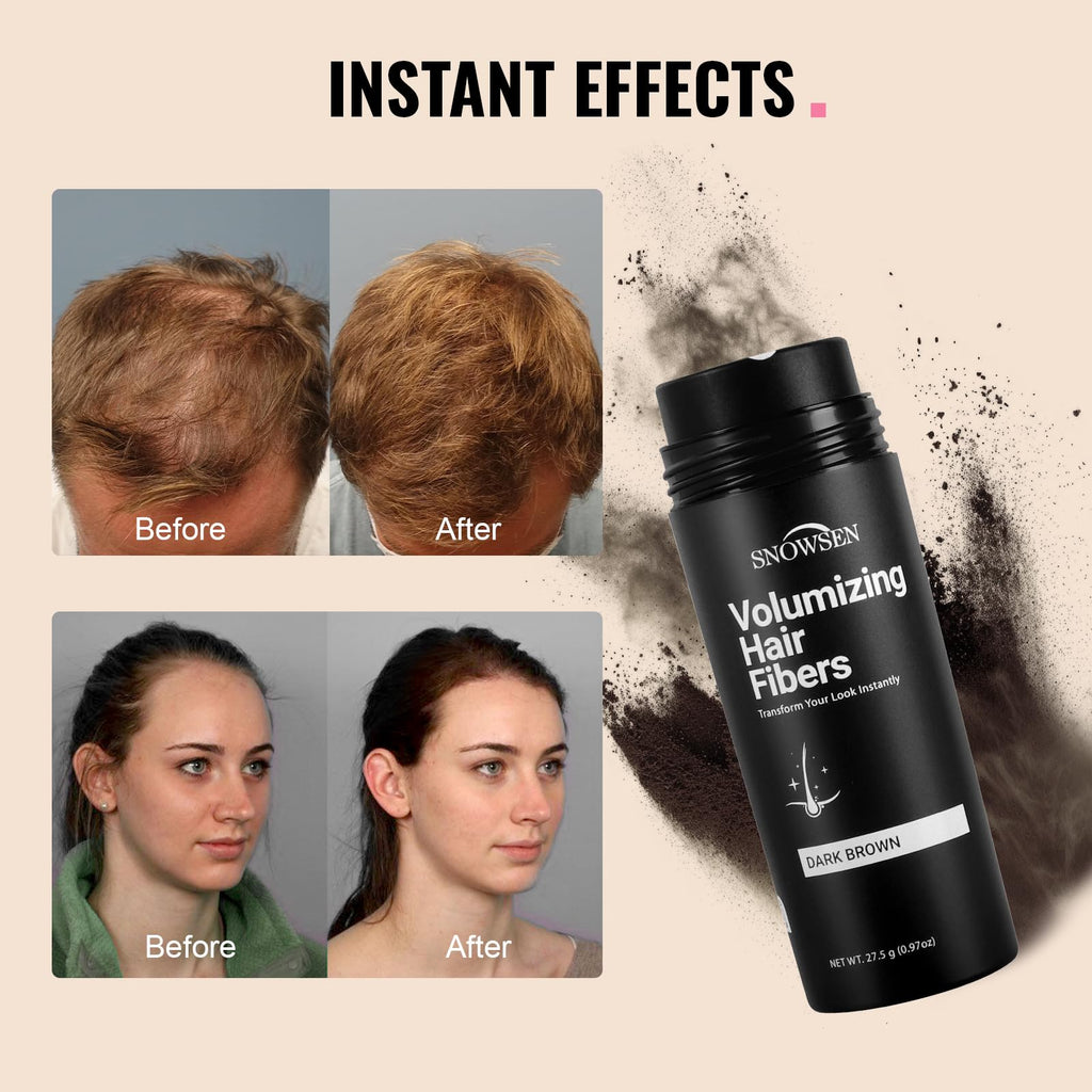 SNOWSEN Hair Building Fibers for Thinning Hair – 27.5g Dark Brown with Applicator Pump