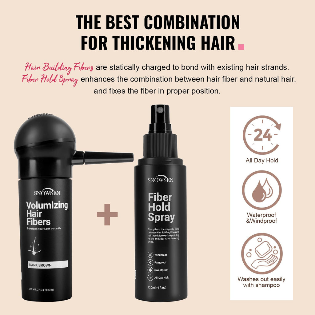 SNOWSEN Hair Building Fibers for Thinning Hair – 27.5g Dark Brown with Applicator Pump