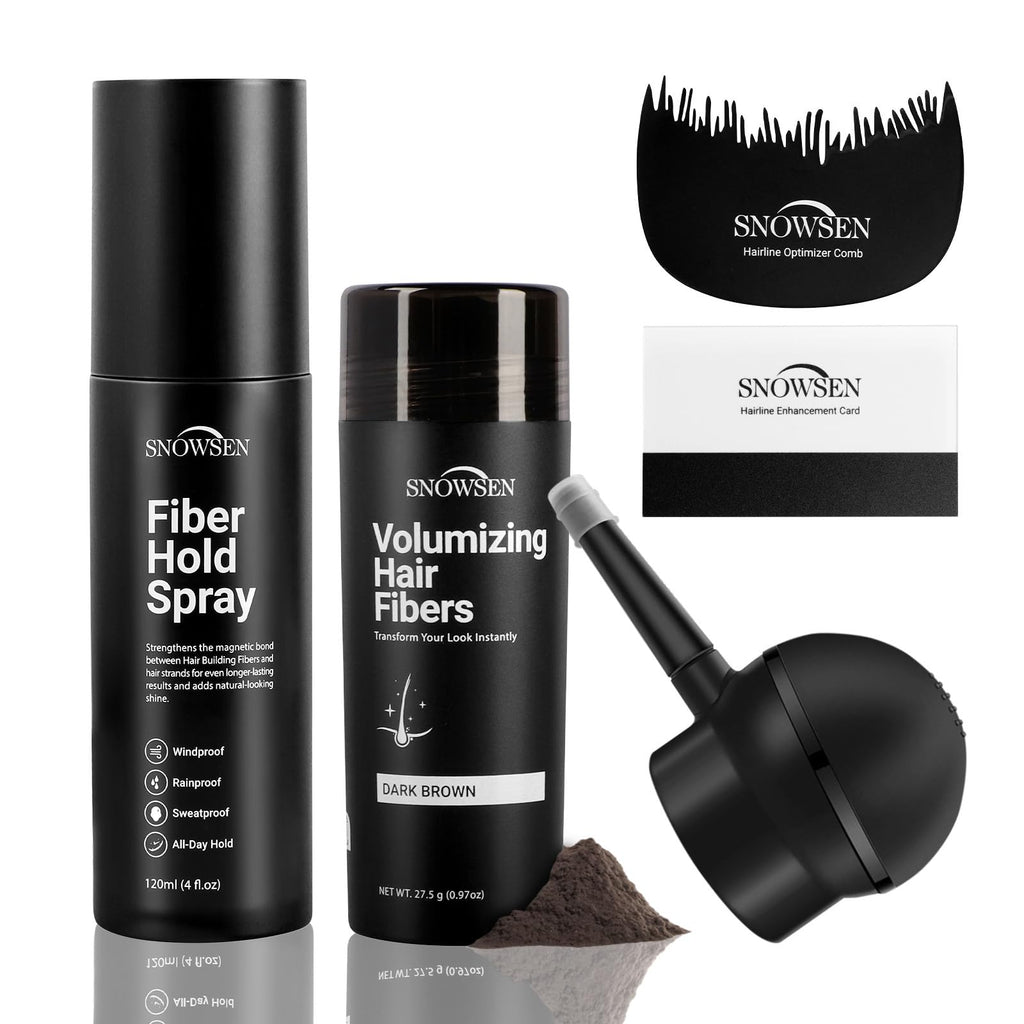SNOWSEN Hair Building Fibers for Thinning Hair – 27.5g Dark Brown with Applicator Pump