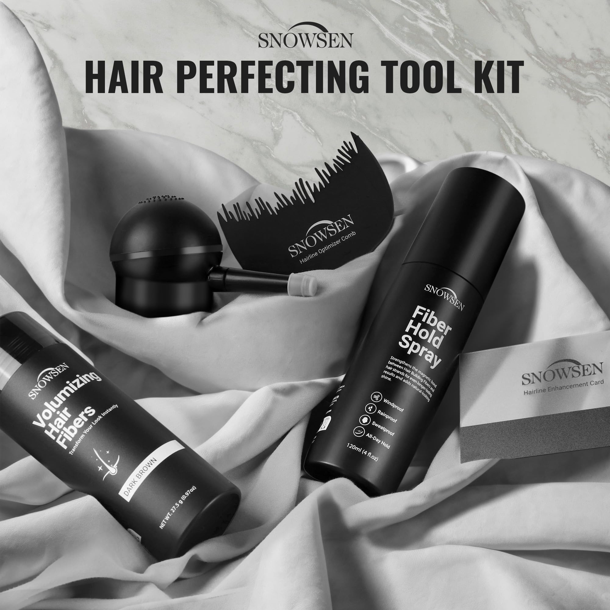 SNOWSEN Hair Building Fibers for Thinning Hair – 27.5g Dark Brown with Applicator Pump