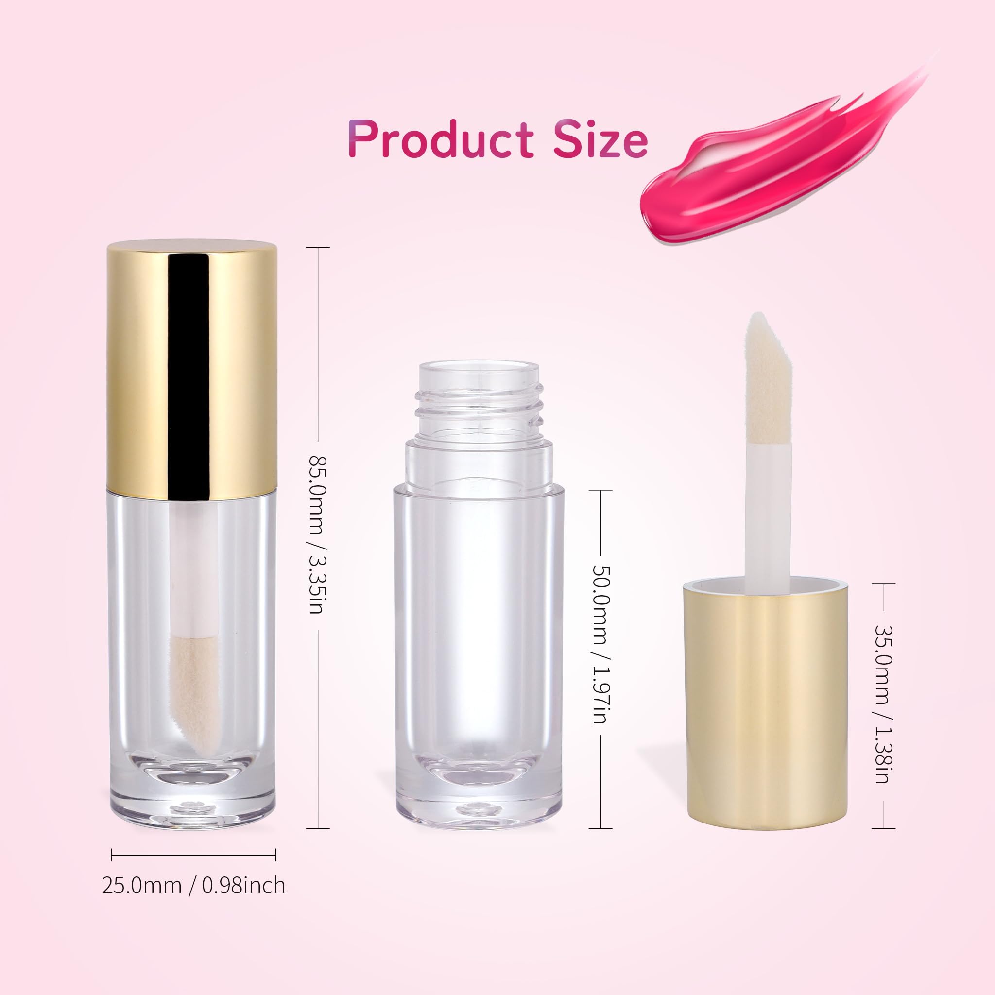 Snowso 5-Pack Lip Gloss Tubes with Big Doe Foot Wand – Clear 6ml Empty Containers for DIY Lip Gloss (Gold)