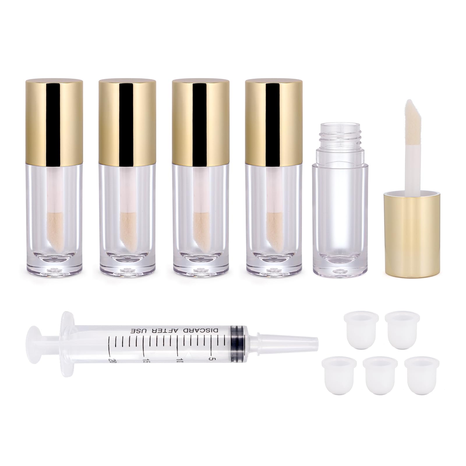 Snowso 5-Pack Lip Gloss Tubes with Big Doe Foot Wand – Clear 6ml Empty Containers for DIY Lip Gloss (Gold)