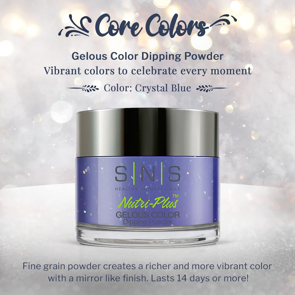 SNS Nail Dip Powder Crystal Blue | Gelous Color, 14-Day Wear, Low-Odor, No UV Lamp, 1oz