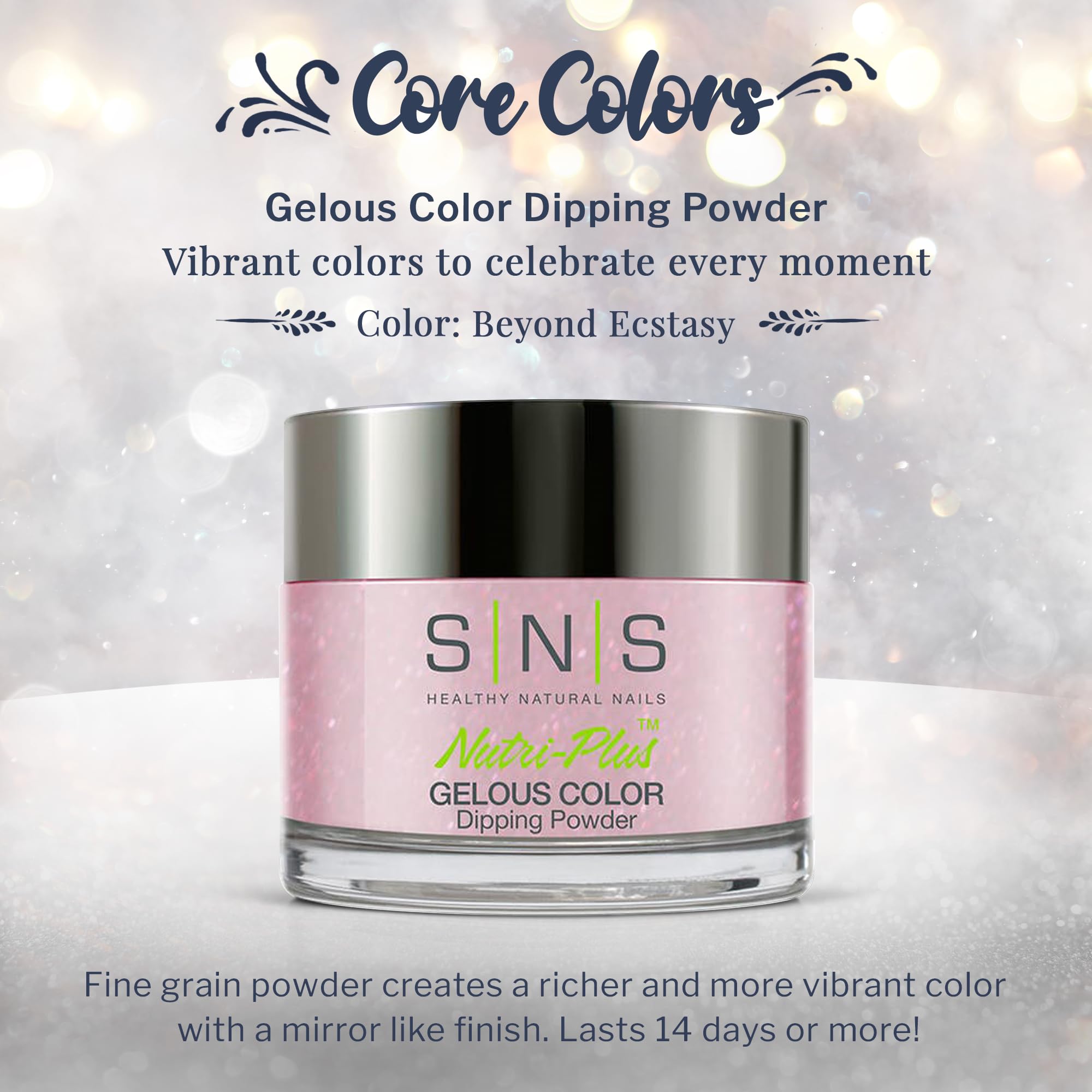 SNS Nail Dip Powder - Beyond Ecstasy Pink Rose Shimmer | 14-Day Wear, Low-Odor, No UV Lamp, 1oz