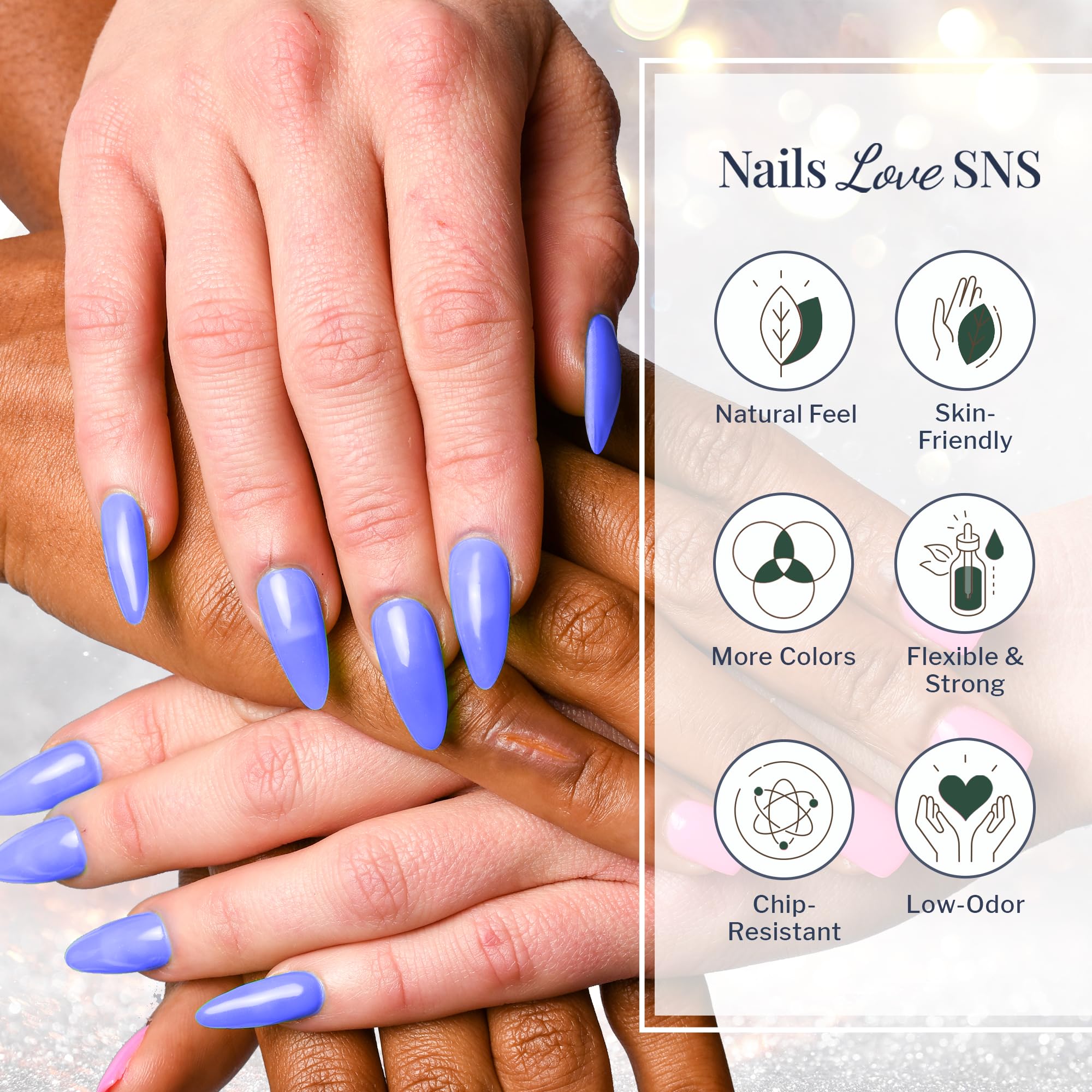 SNS Nail Dip Powder Ink – Long-Lasting 14-Day Color (Blue/Navy/Creme) – Low Odor, No UV Lamp – 1oz