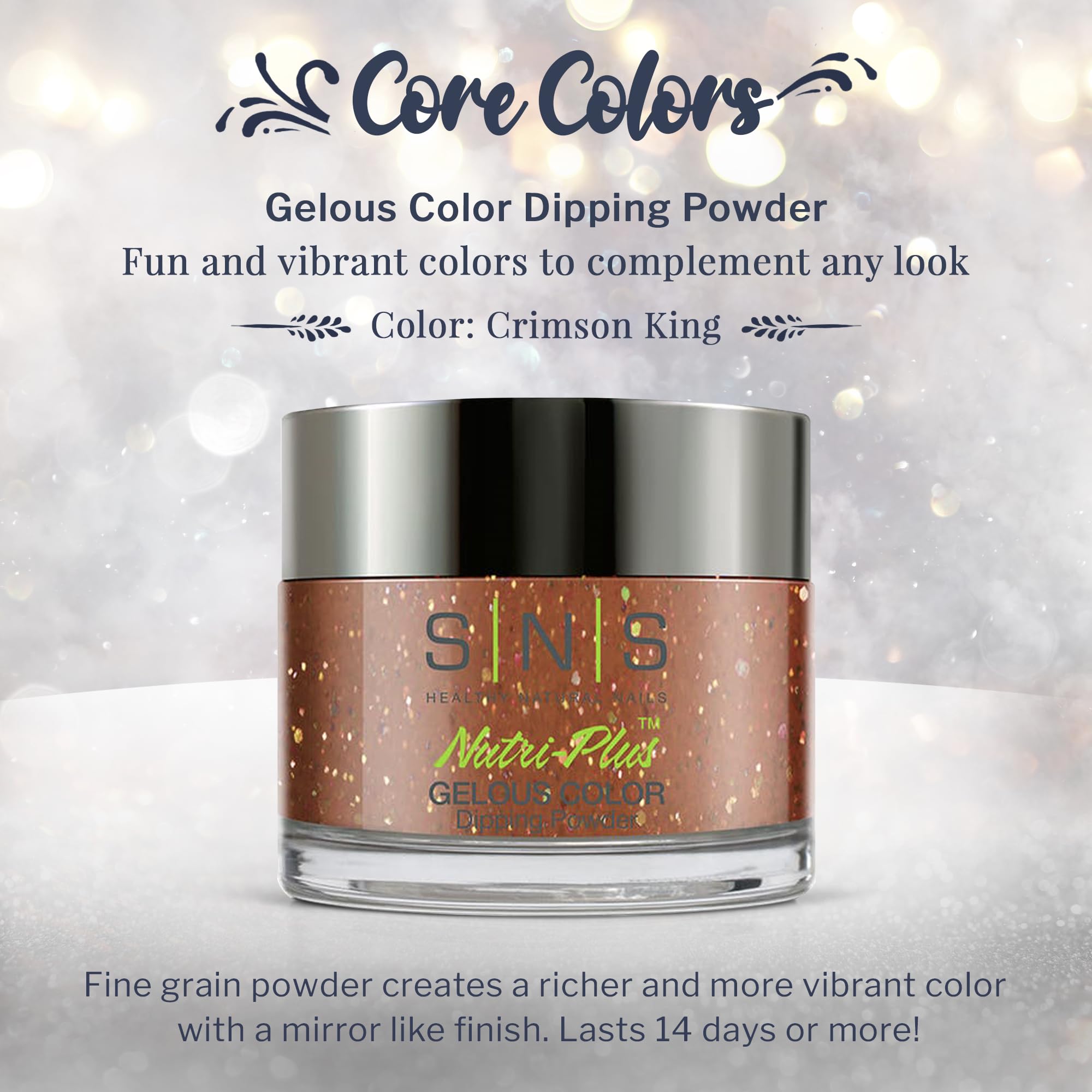 SNS Nail Dip Powder Crimson King (Brown/Glitter) – 1.5oz, No UV Lamp, Long-Lasting Color