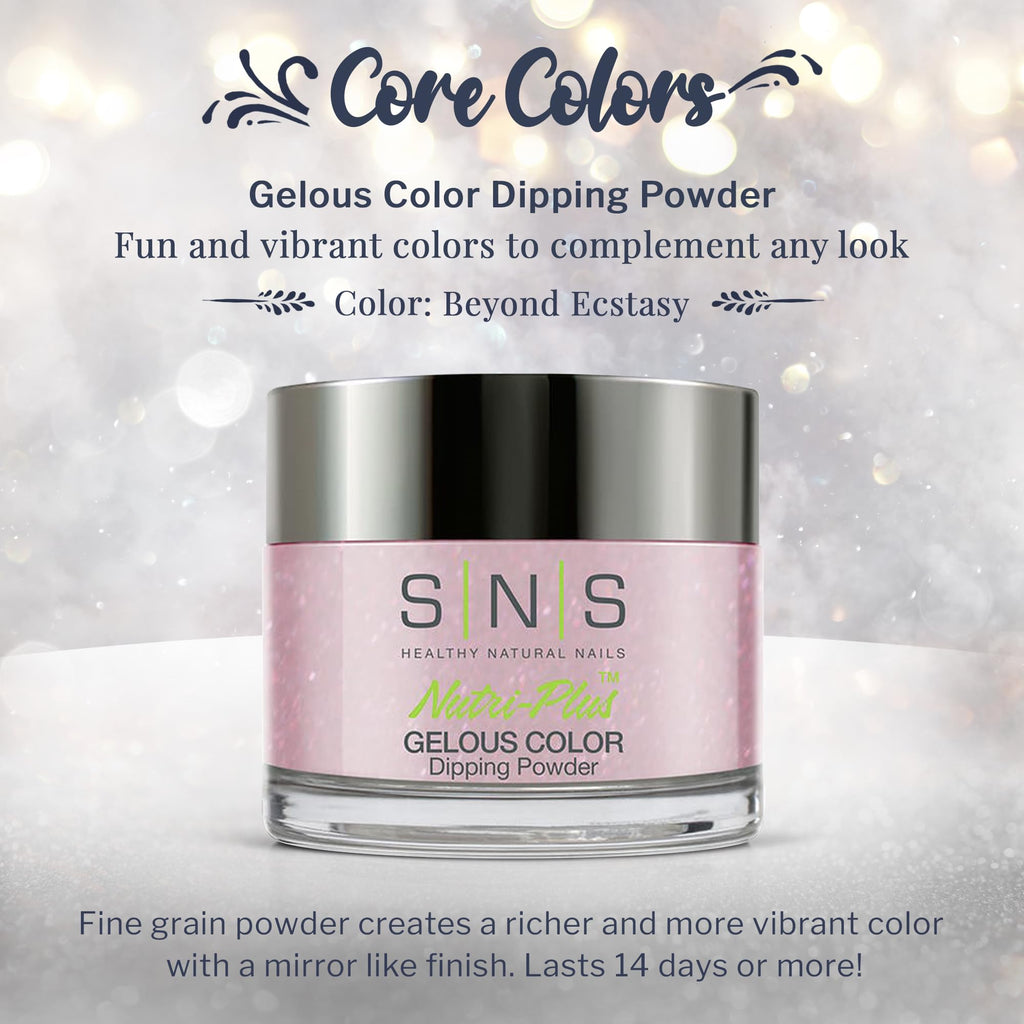 SNS Nail Dip Powder Beyond Ecstasy - Pink Rose Shimmer, 14-Day Long-Lasting Color