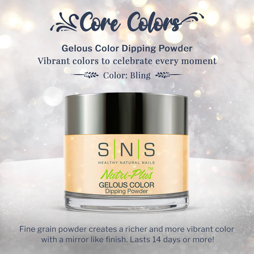 SNS Nail Dip Powder Bling – Gelous Color Dipping Powder (Yellow/Cream, Shimmer) | 14+ Day Wear, Low Odor, No UV Lamp, 1oz