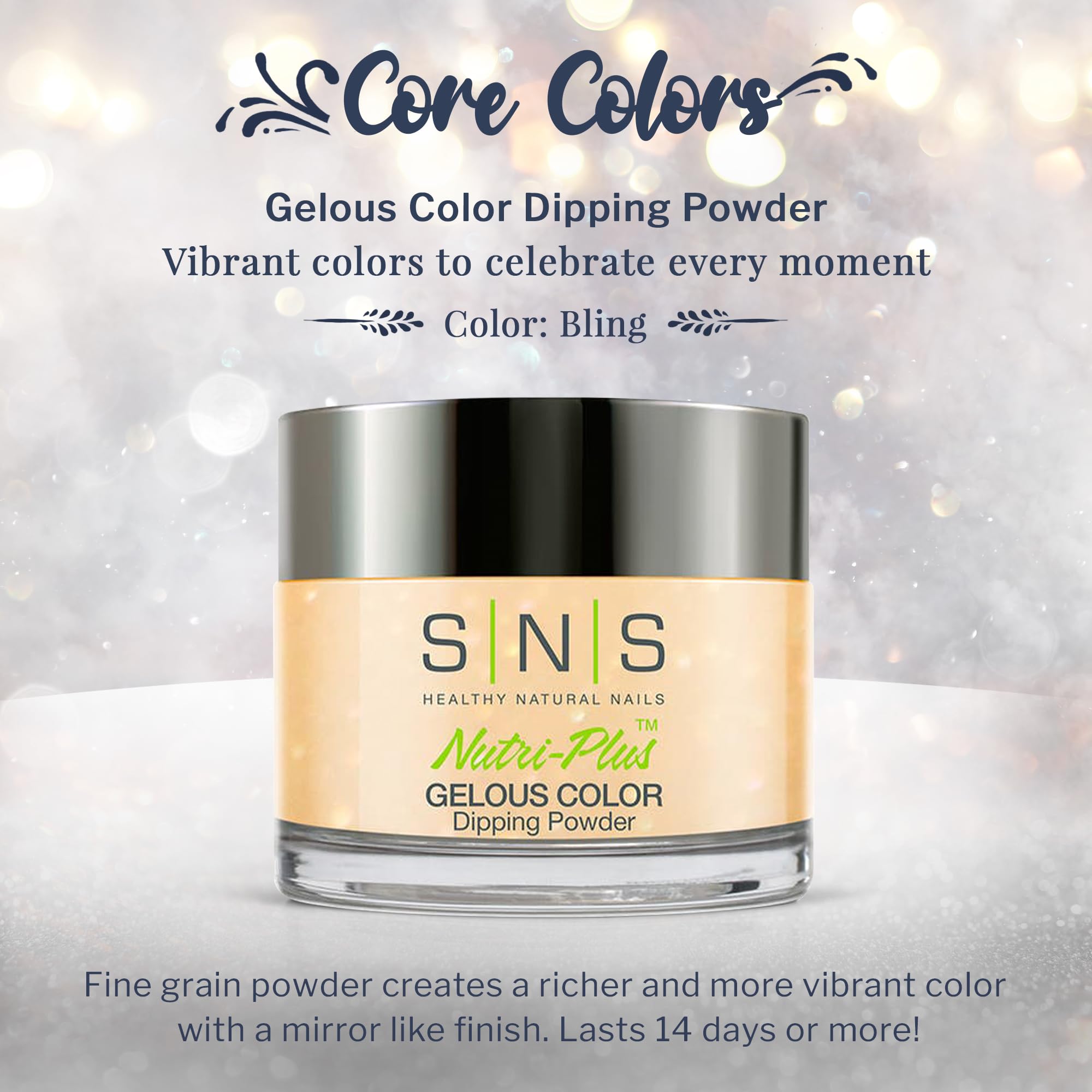 SNS Nail Dip Powder Bling – Gelous Color Dipping Powder (Yellow/Cream, Shimmer) | 14+ Day Wear, Low Odor, No UV Lamp, 1oz