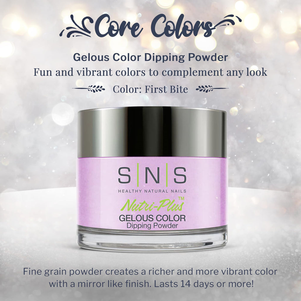 SNS Nail Dip Powder First Bite – Purple/Lavender Shimmer, 14-Day Wear, Low Odor, No UV Lamp
