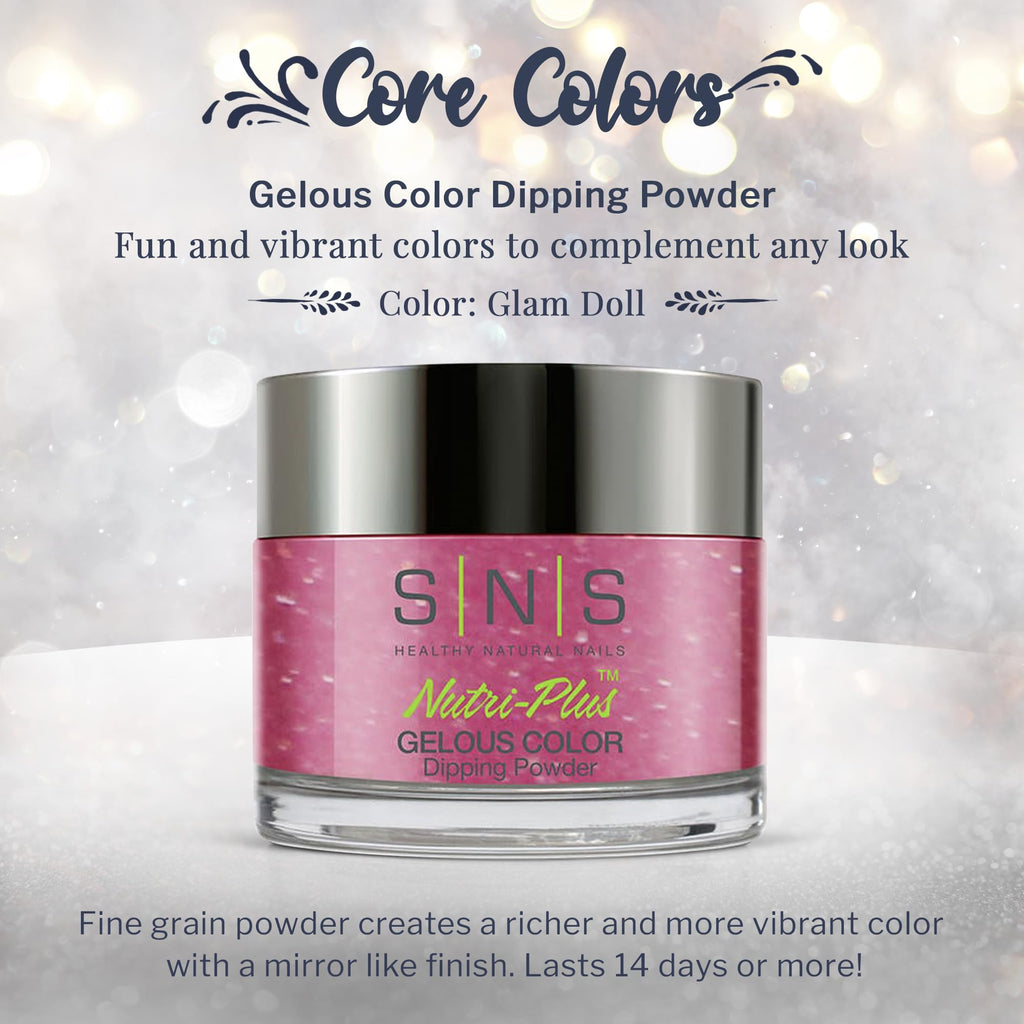 SNS Nail Dip Powder Glam Doll | Gelous Color Shimmer Dip Powder, 1.5oz – Long-Lasting, Low Odor