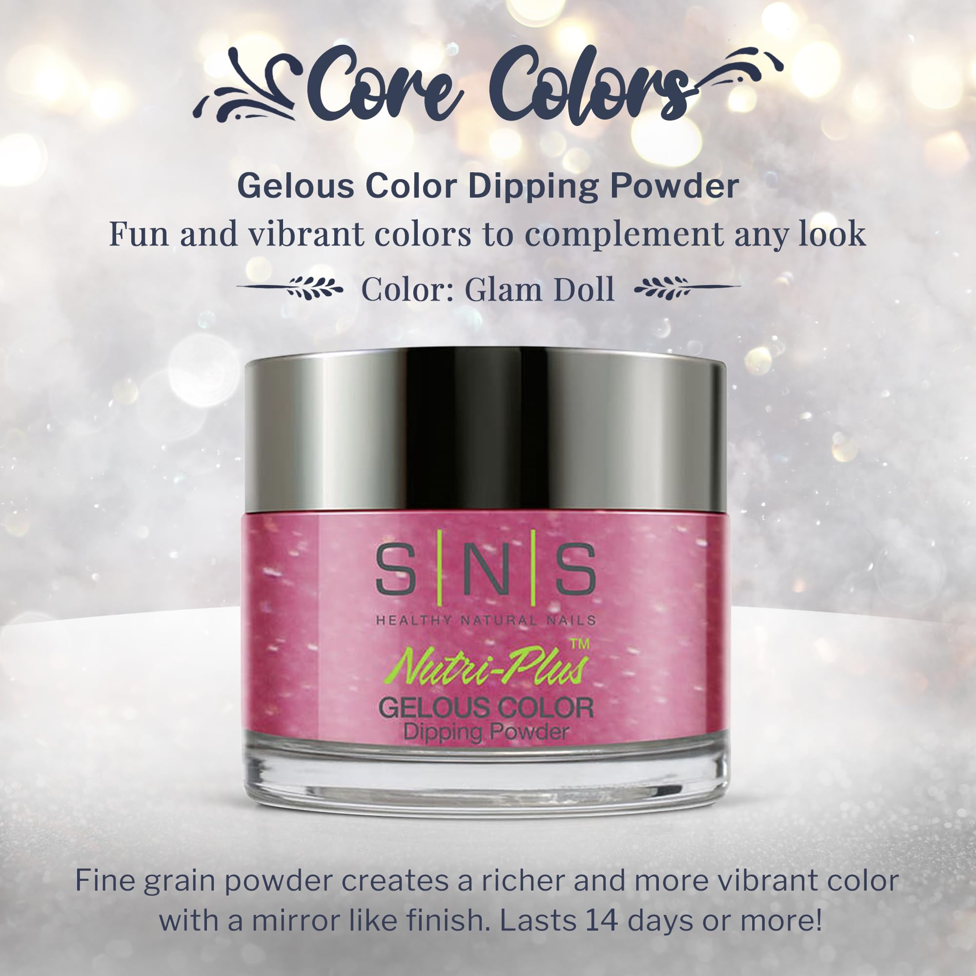 SNS Nail Dip Powder Glam Doll | Gelous Color Shimmer Dip Powder, 1.5oz – Long-Lasting, Low Odor
