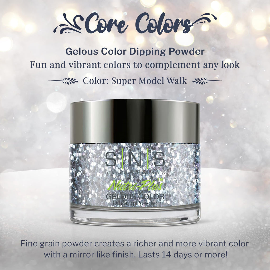 SNS Nail Dip Powder – Super Model Walk Metallic Silver Glitter (14 Days, Low Odor, No UV Needed) | 1.5oz