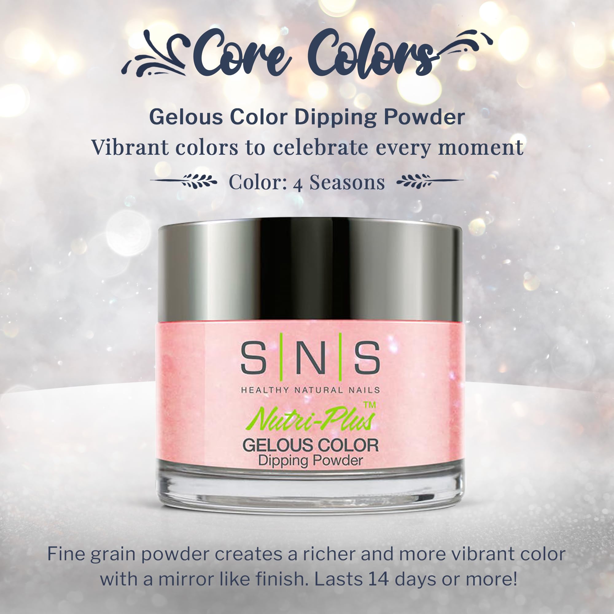 SNS Nail Dip Powder Gelous Color - 4 Seasons (Natural, Nudes, Peach, Shimmer) | 14 Day Wear, Low Odor, No UV Lamp, 1oz