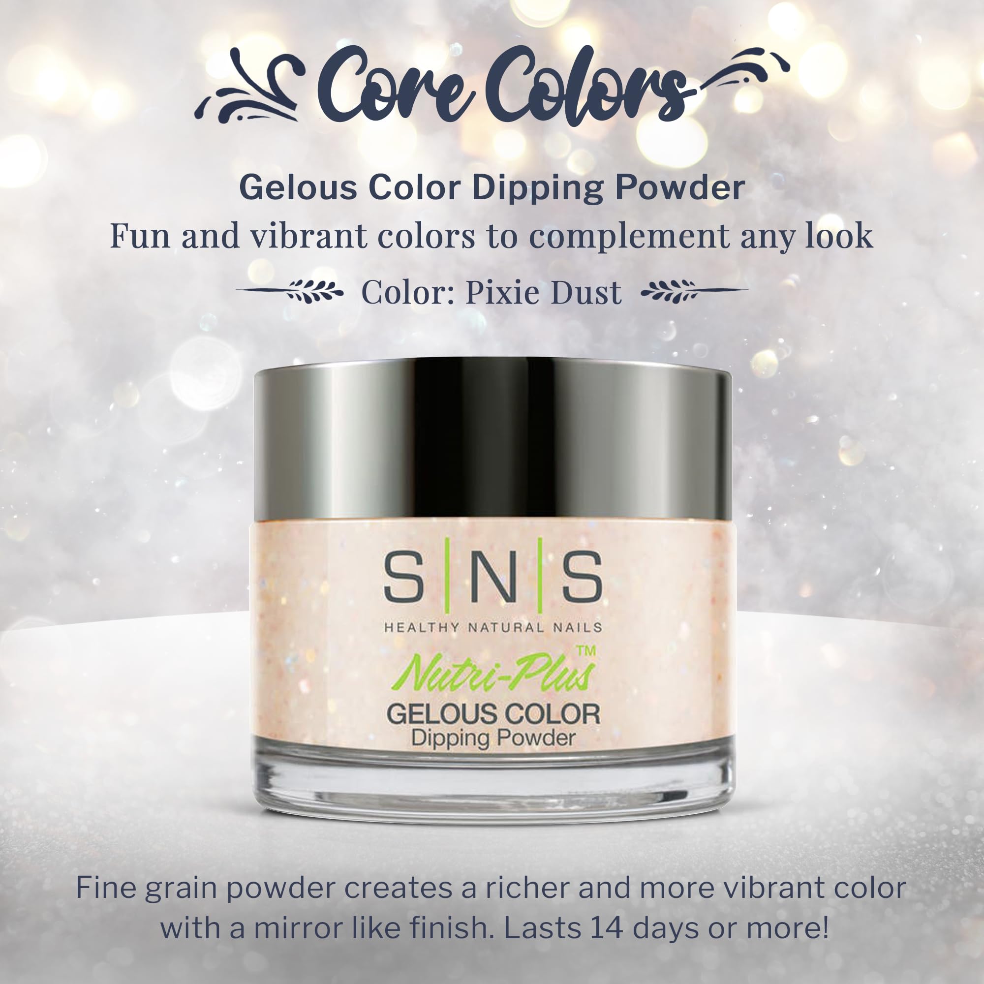 SNS Nail Dip Powder Pixie Dust – Gelous Color, Pink Glitter, 14-Day Wear, Low Odor, No UV Lamp, 1.5oz