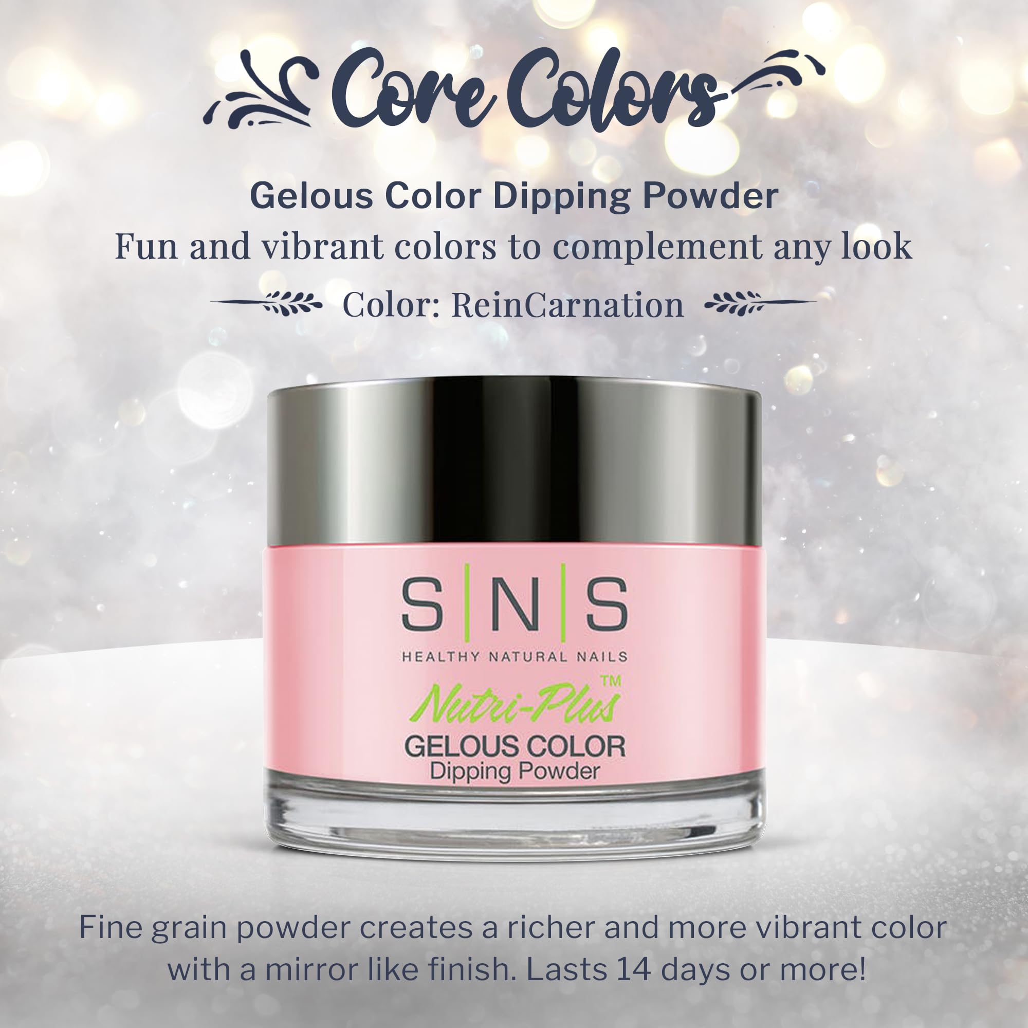 SNS Nail Dip Powder ReinCarnation (Pink Shimmer) – 14-Day, Low-Odor, No UV Lamp, 1.5oz