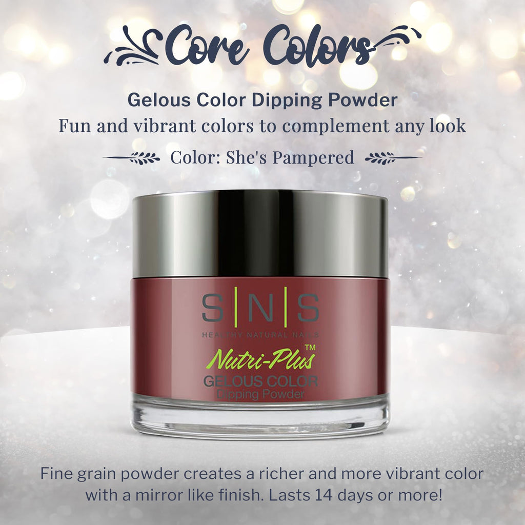 SNS Nail Dip Powder – She's Pampered (Red/Wine/Cream) Long-Lasting Dip Color, No UV Lamp, 1.5oz
