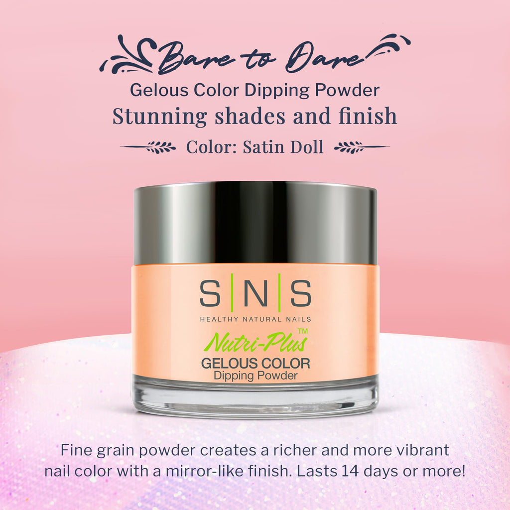 SNS Nail Dip Powder Satin Doll – Peach Pastel Cream, 14+ Day Wear, Low Odor, No UV Lamp, 1.5 oz