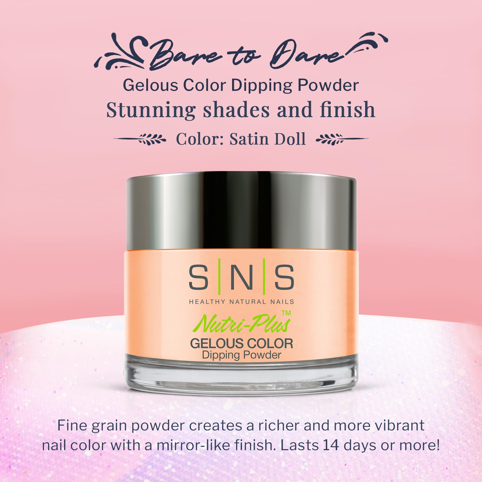 SNS Nail Dip Powder Satin Doll – Peach Pastel Cream, 14+ Day Wear, Low Odor, No UV Lamp, 1.5 oz