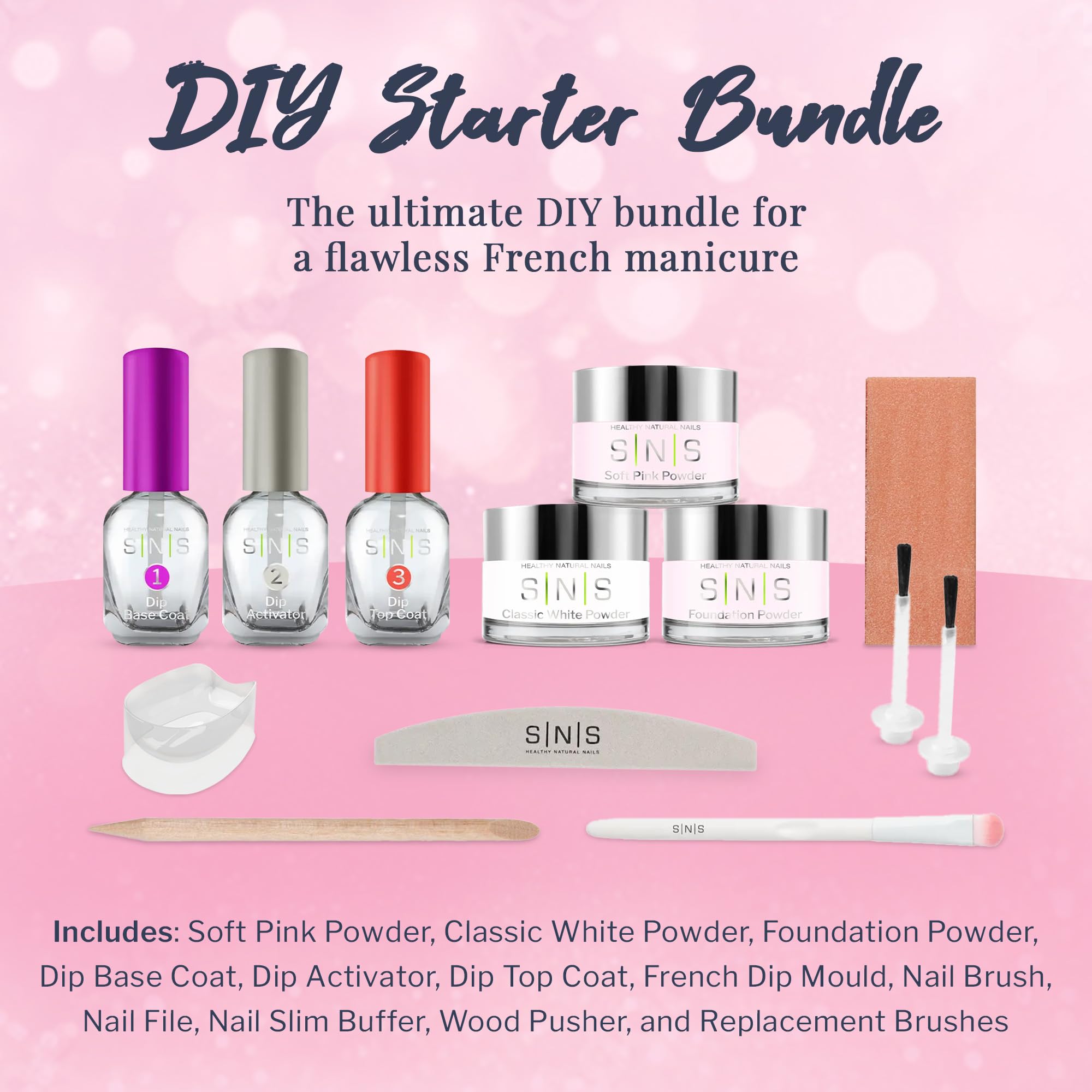 SNS Nails Dip Powder Starter Bundle: Pink & White French Manicure Kit