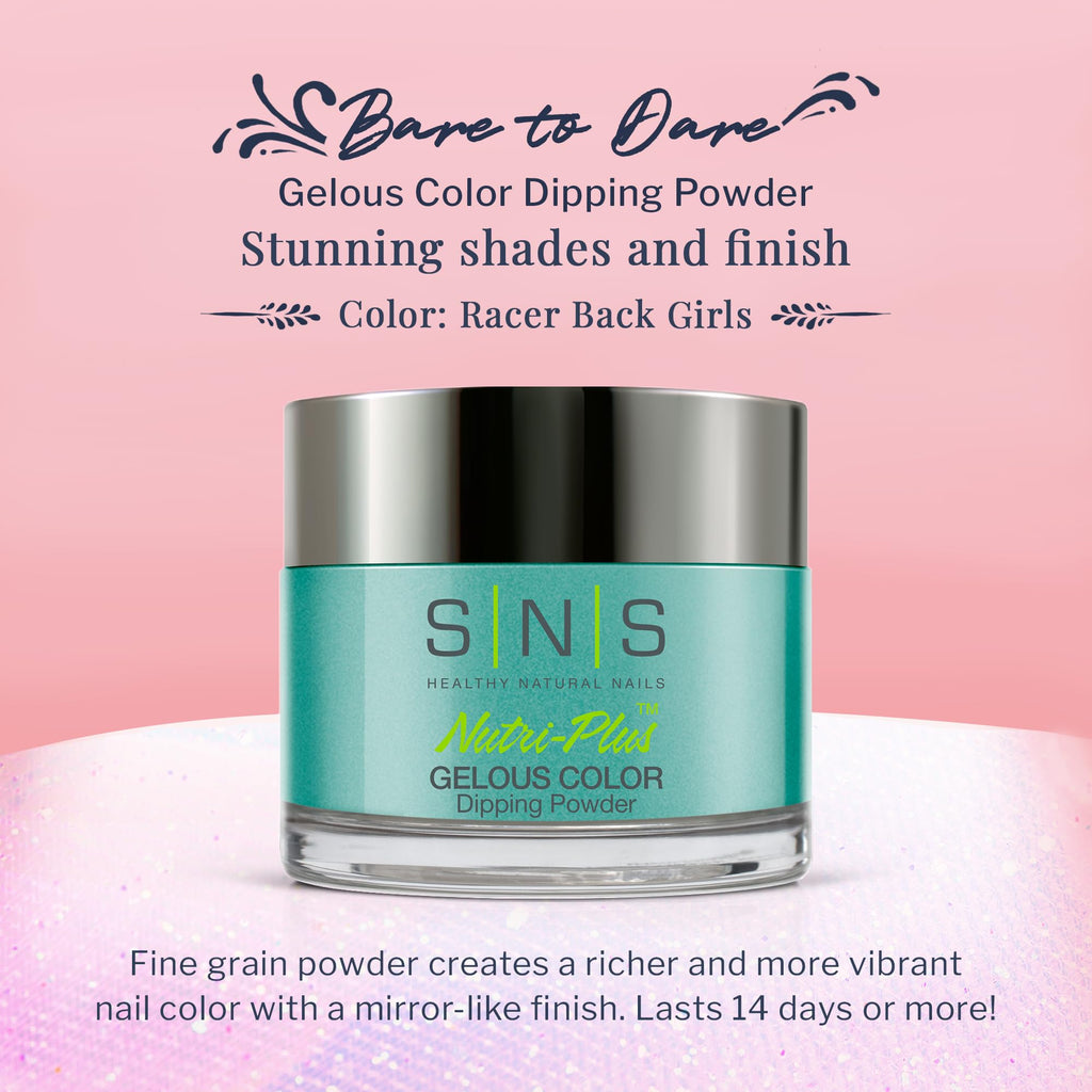 SNS Nail Dip Powder Racer Back Girls – Turquoise Teal Aqua Shimmer (1.5 oz)
