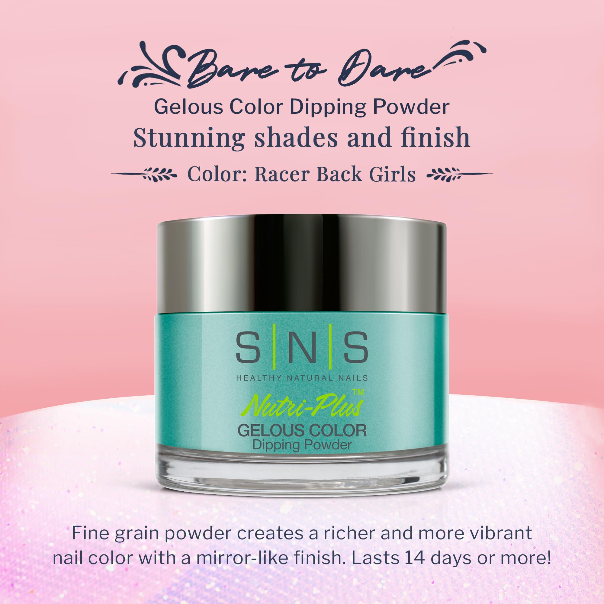 SNS Nail Dip Powder Racer Back Girls – Turquoise Teal Aqua Shimmer (1.5 oz)