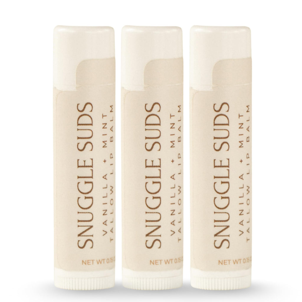 Snuggle Suds Grass-Fed Tallow Lip Balm 3-Pack – Vanilla Mint, Jojoba & Squalane