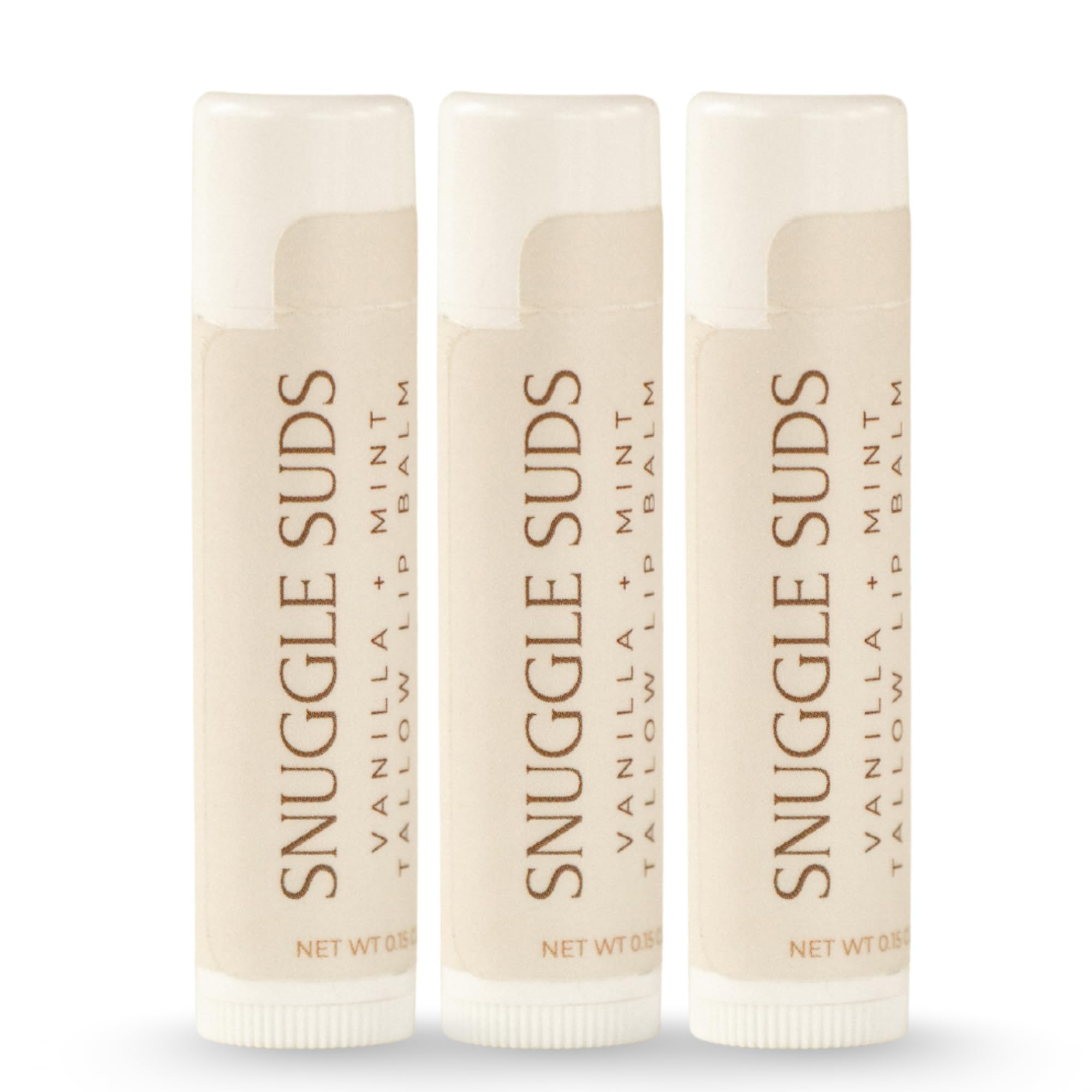 Snuggle Suds Grass-Fed Tallow Lip Balm 3-Pack – Vanilla Mint, Jojoba & Squalane