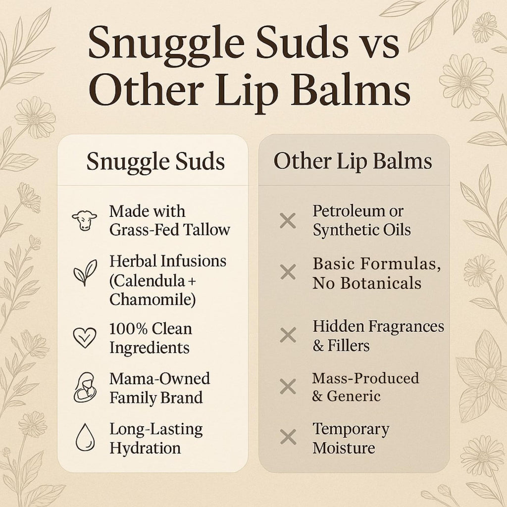 Snuggle Suds Grass-Fed Tallow Lip Balm 3-Pack – Vanilla Mint, Tangerine, Unscented